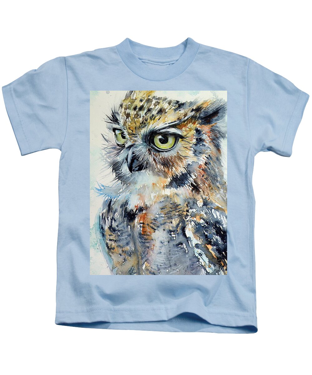 Owl Kids T-Shirt featuring the painting Owl by Kovacs Anna Brigitta