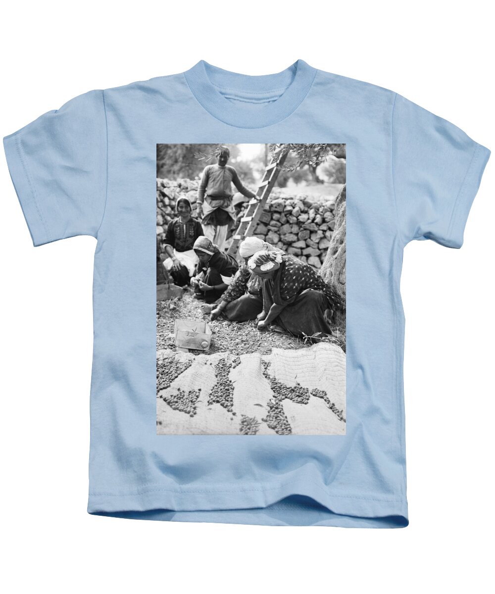 1910 Kids T-Shirt featuring the photograph Palestine Gathering Olives by Granger