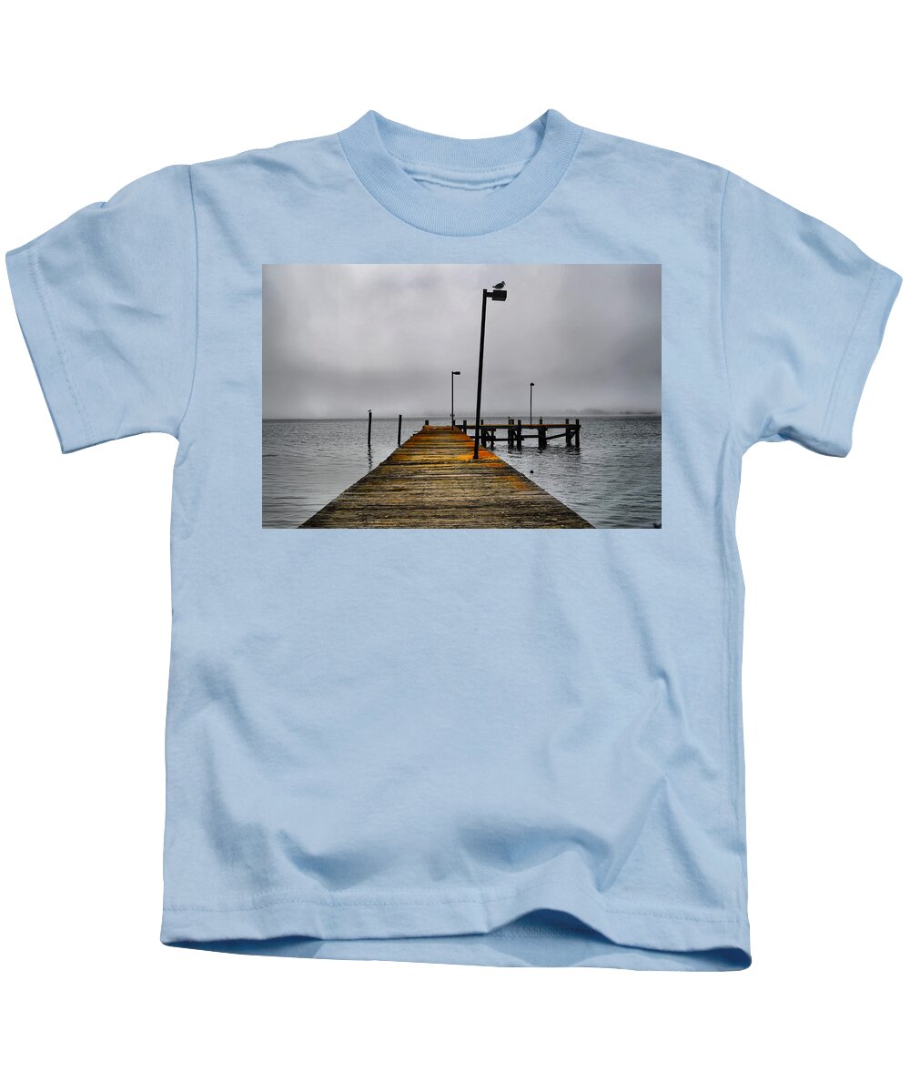 Ocean Kids T-Shirt featuring the photograph Pier Into the Fog by Spencer Hughes