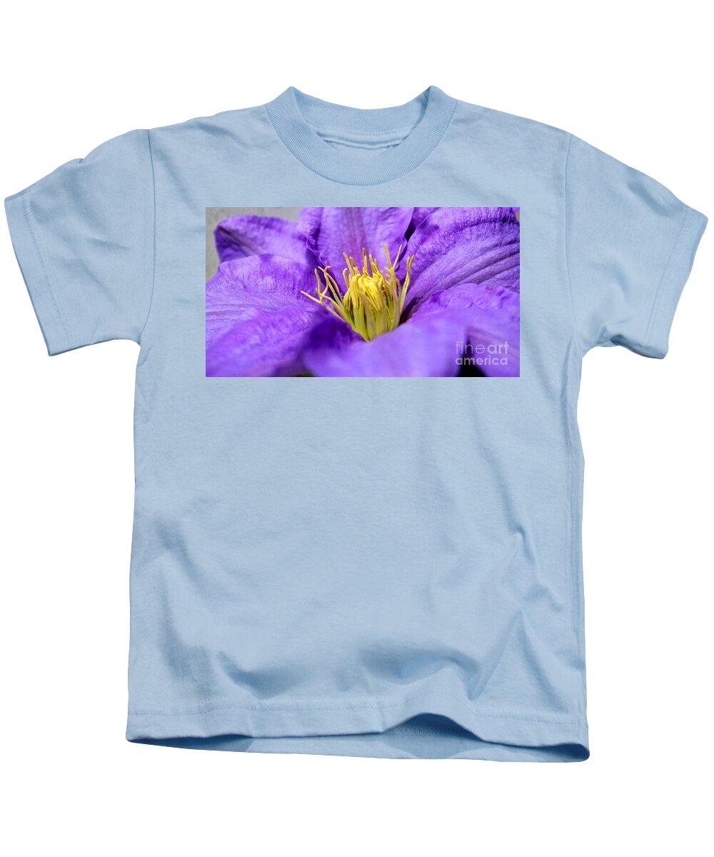 Clematis Kids T-Shirt featuring the photograph Purple Elegance by Judy Palkimas