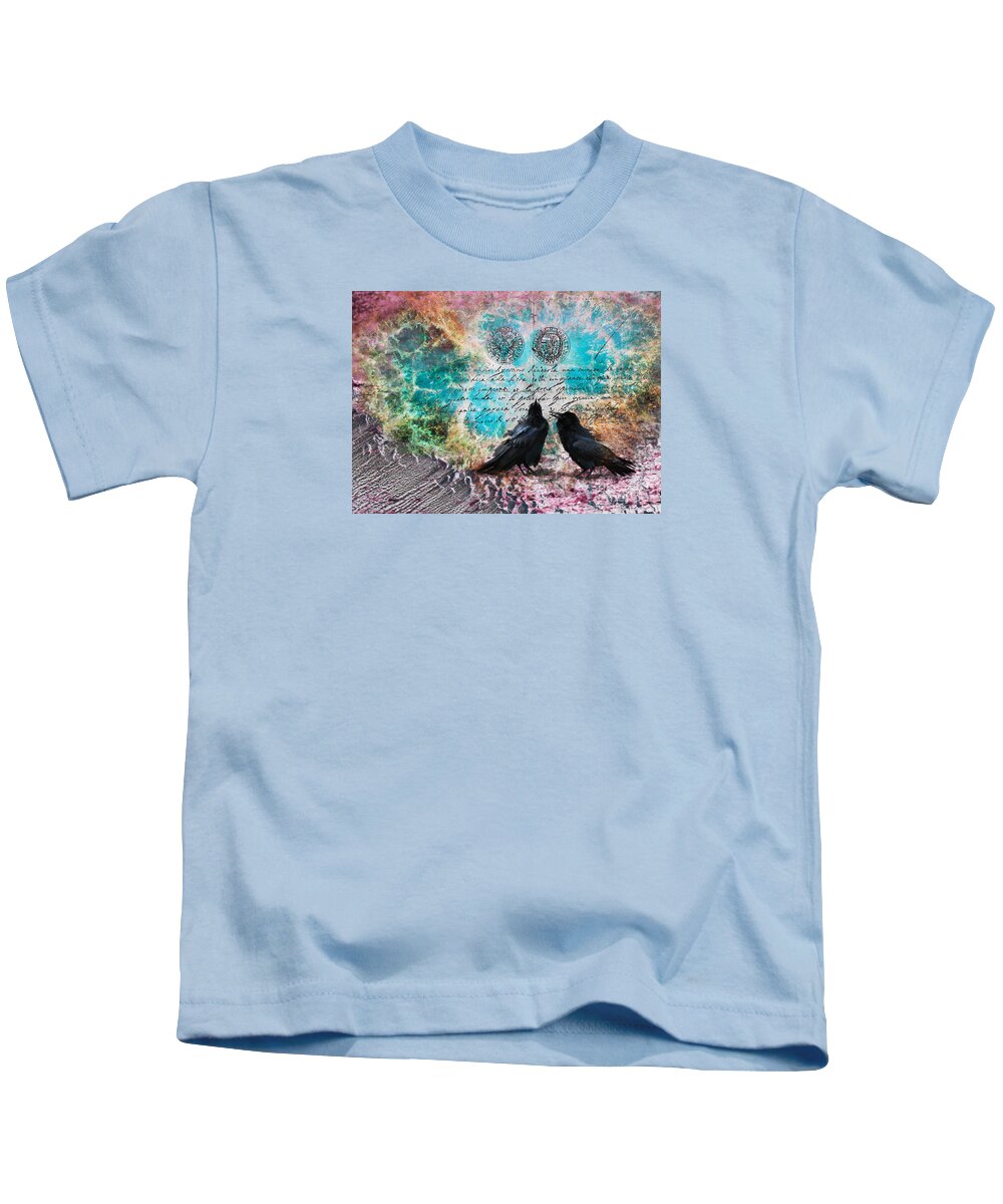 Crow Kids T-Shirt featuring the digital art Crow Whispers in the Nowhere by Lisa Redfern