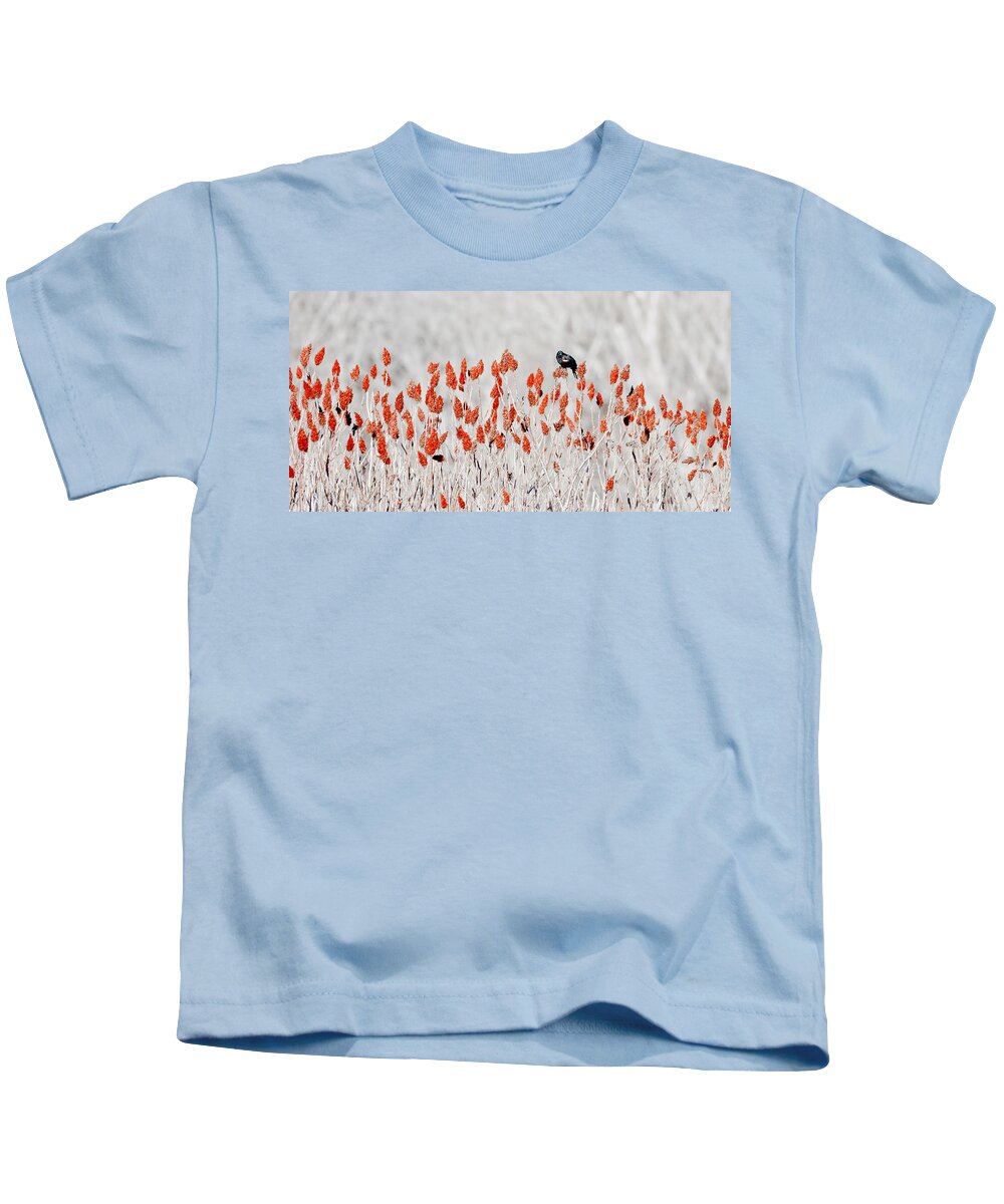 Bird Kids T-Shirt featuring the photograph Red-winged Blackbird by Steven Ralser