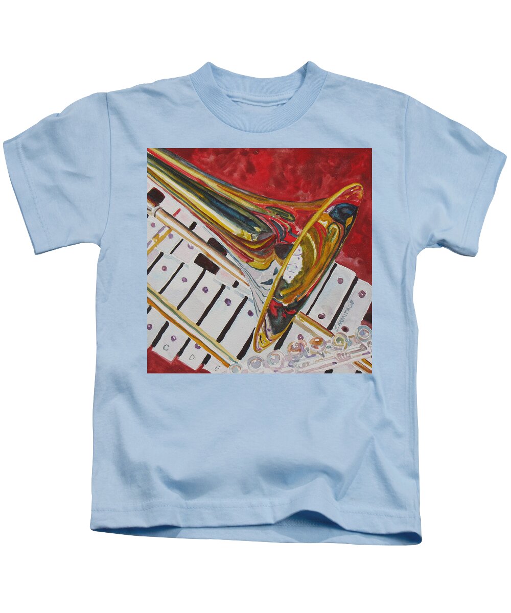 Trombone Kids T-Shirt featuring the painting Ringing in the Brass by Jenny Armitage