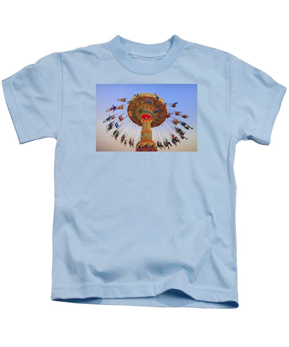 Carnival Kids T-Shirt featuring the photograph Santa Cruz SeaSwing at Sunset 9 by Scott Campbell