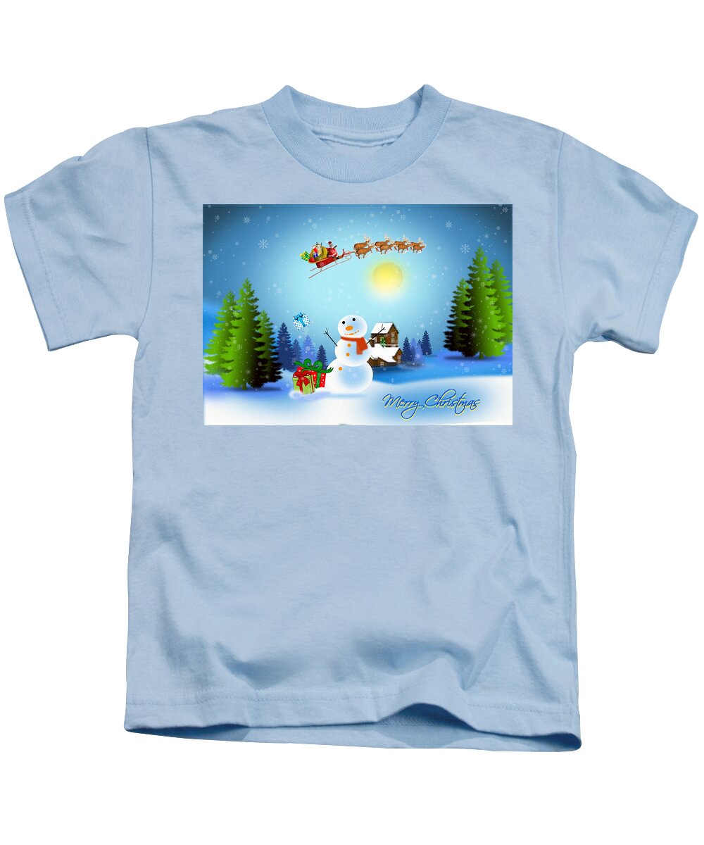 Christmas Kids T-Shirt featuring the digital art Snowmen receive gifts too by Spikey Mouse Photography