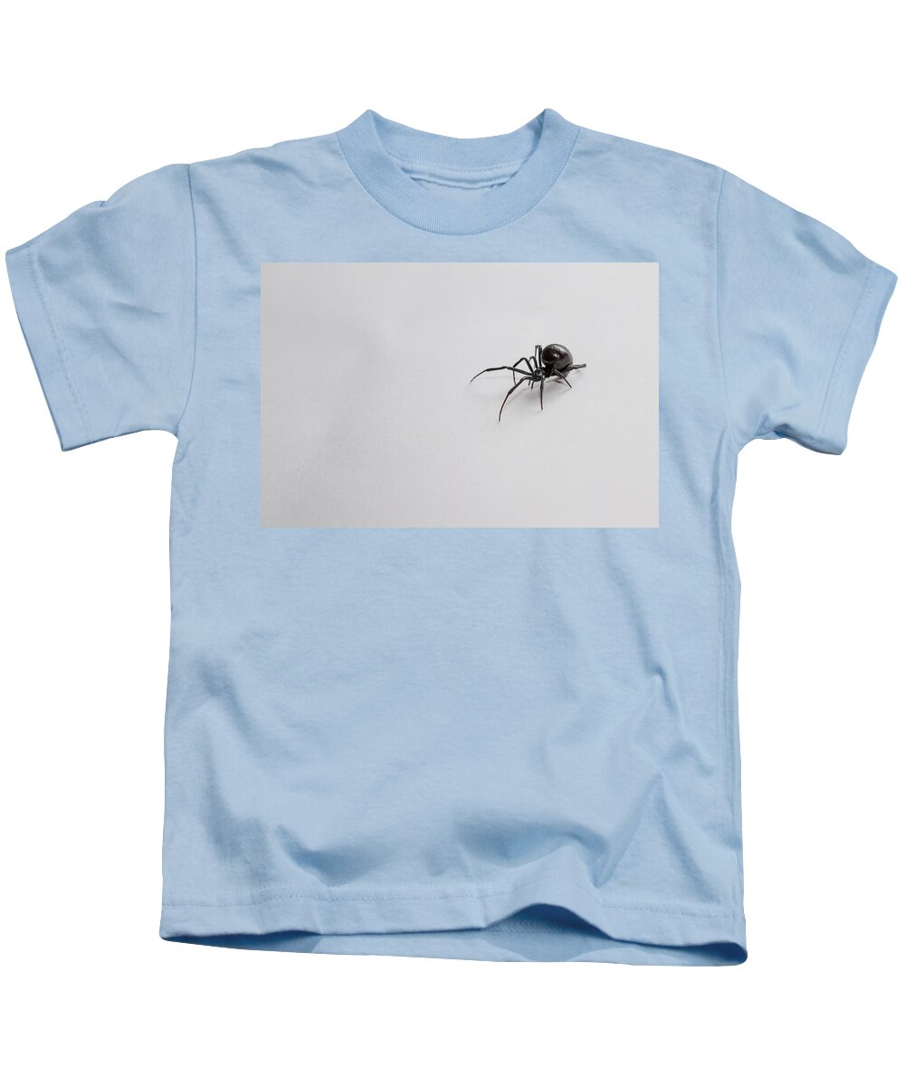 Black Kids T-Shirt featuring the photograph Southern Black Widow Spider by Amber Flowers