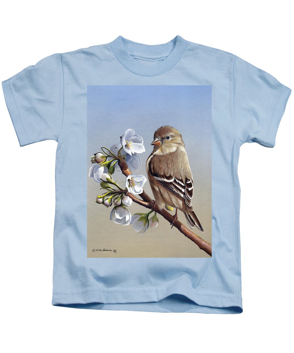 American Goldfinch Kids T-Shirt featuring the painting Spring Splendor by Mike Brown