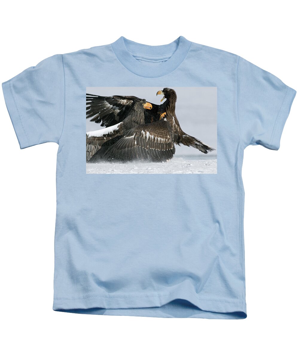 00782287 Kids T-Shirt featuring the photograph Stellers Sea Eagles Fighting by Sergey Gorshkov