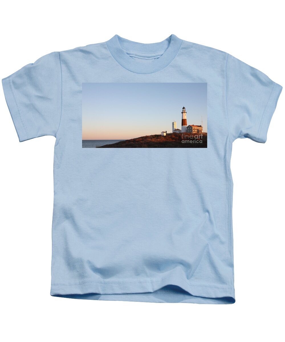 Sunset Over Montauk Lighthouse Kids T-Shirt featuring the photograph Sunset over Montauk Lighthouse by John Telfer