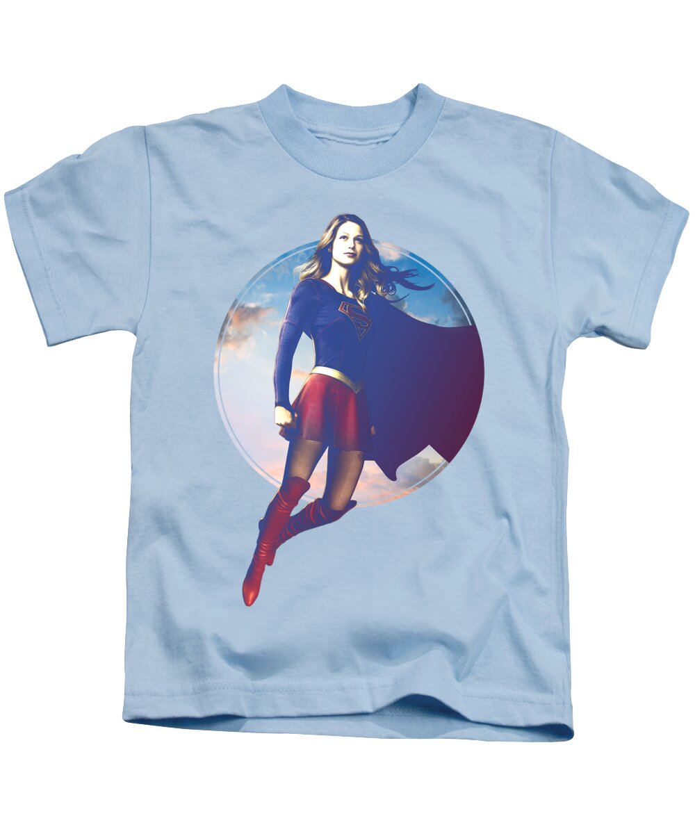  Kids T-Shirt featuring the digital art Supergirl - Cloudy Circle by Brand A