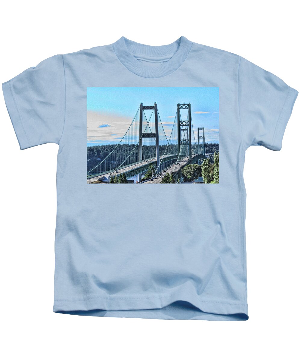 Tacoma Narrows Bridge Framed Prints Kids T-Shirt featuring the photograph Tacoma Narrows Bridge 51 by Ron Roberts