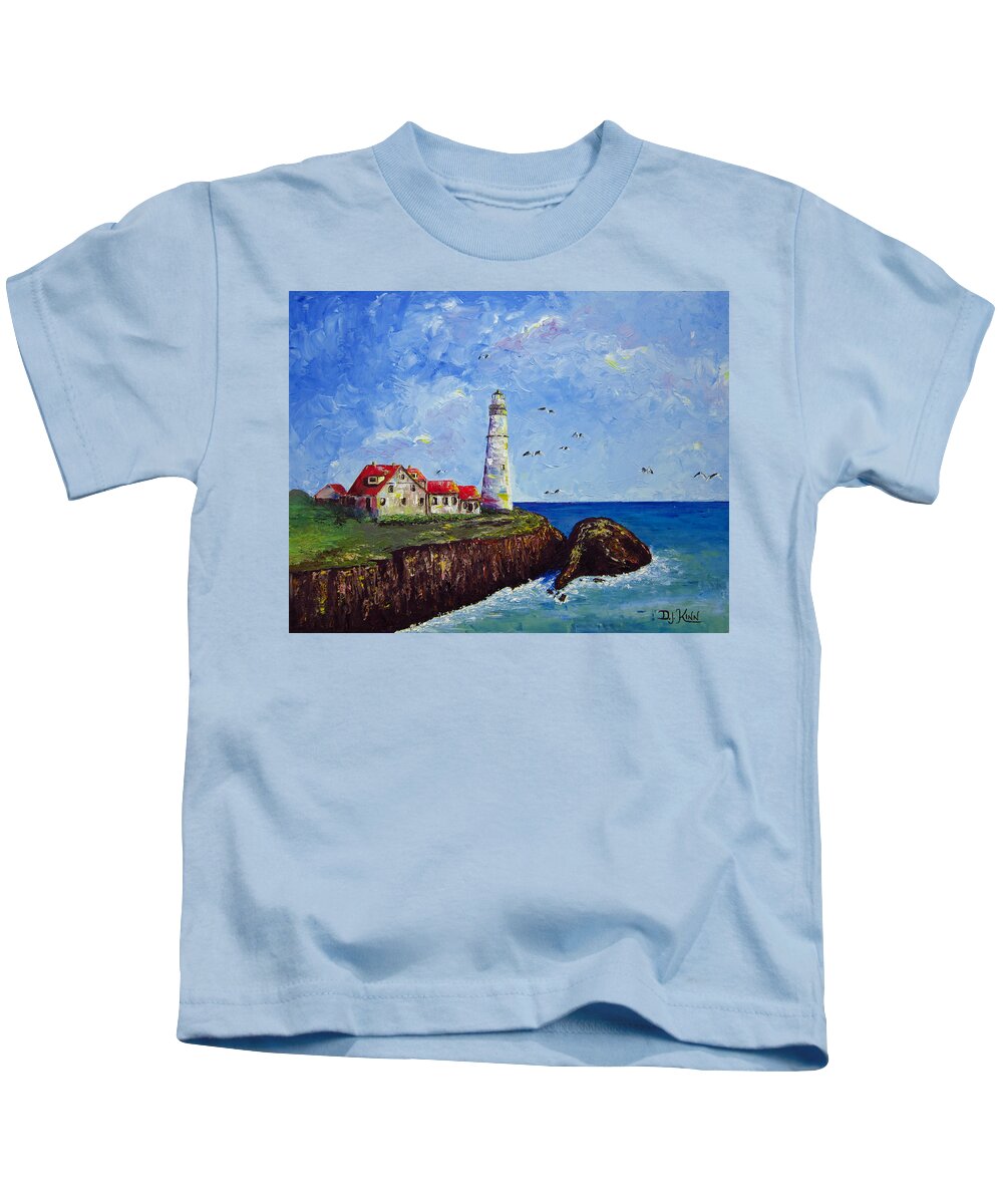 Lighthouse Kids T-Shirt featuring the painting The Guardian by Dottie Kinn