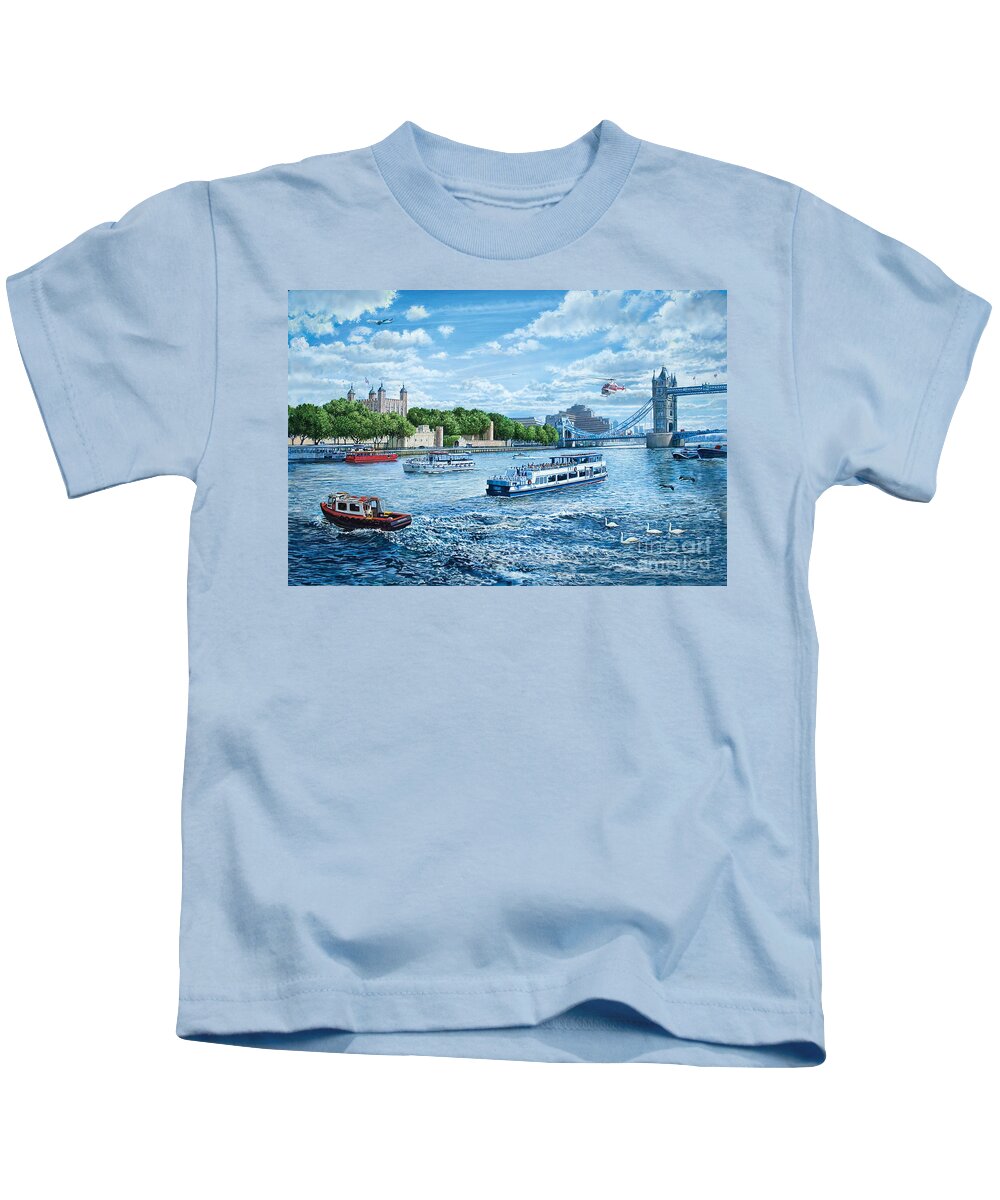 Boats Kids T-Shirt featuring the digital art The Tower of London by MGL Meiklejohn Graphics Licensing