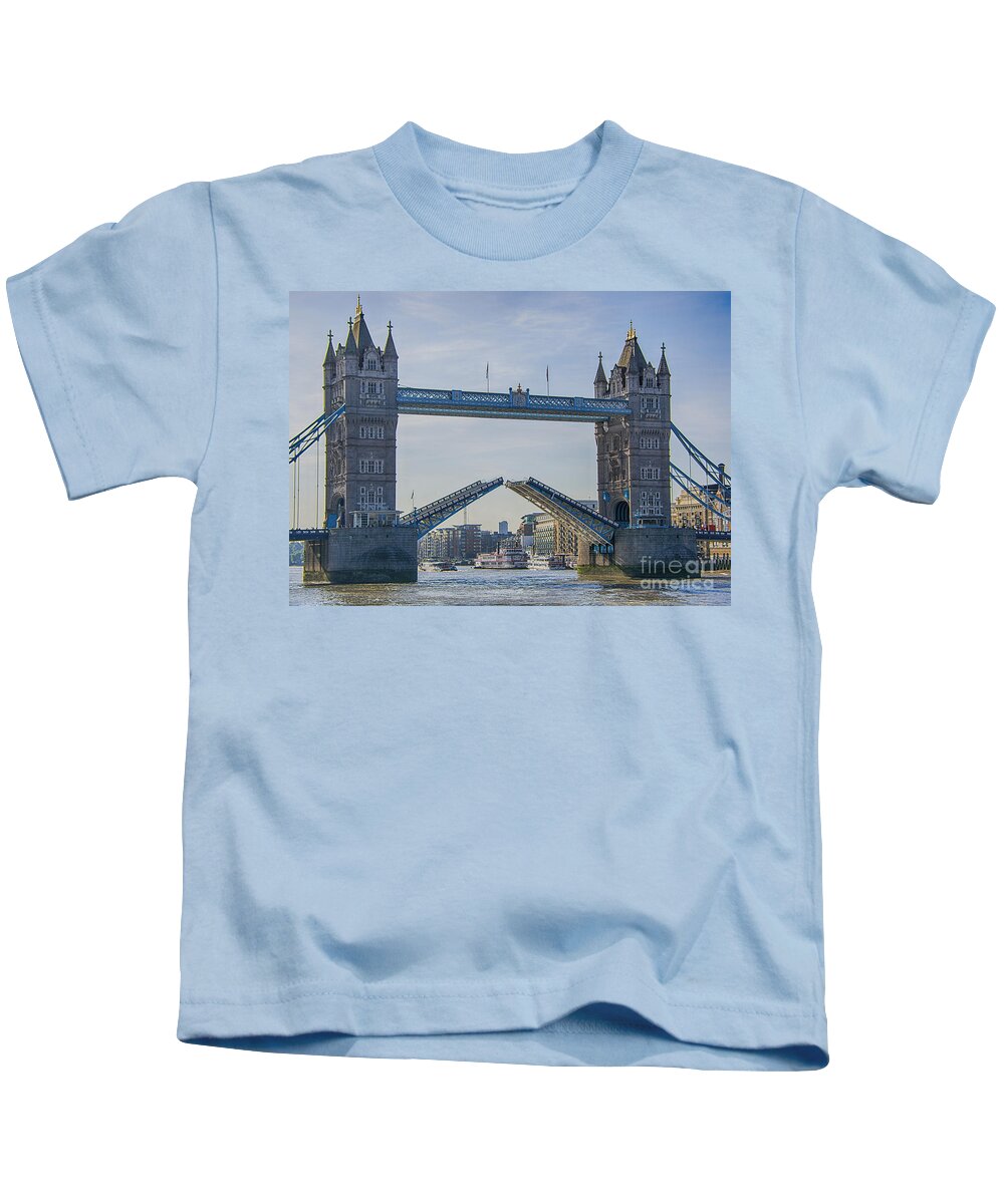Tower Bridge London Kids T-Shirt featuring the photograph Tower Bridge Opened by Chris Thaxter