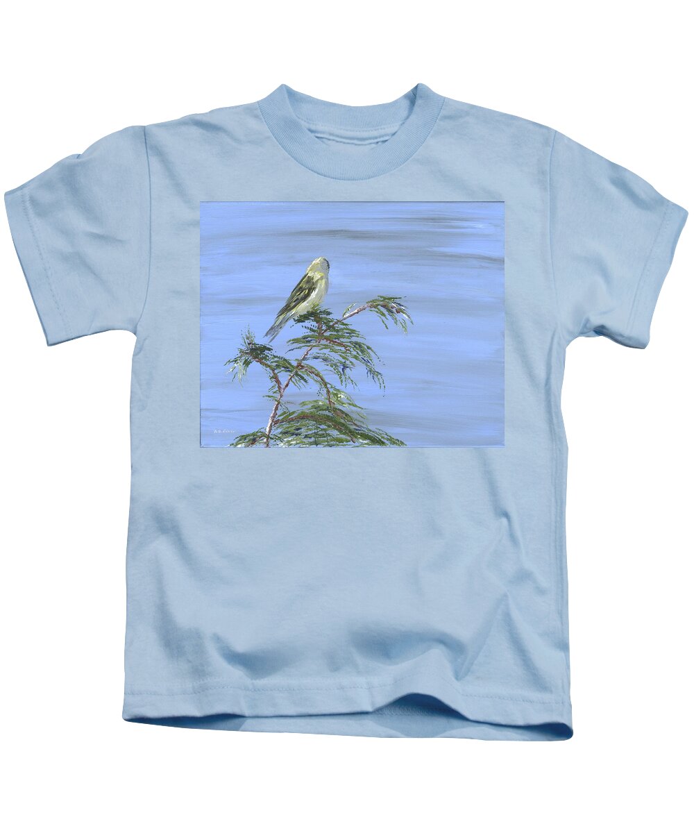 Gold Finch Kids T-Shirt featuring the painting Tree Topper by Alice Faber