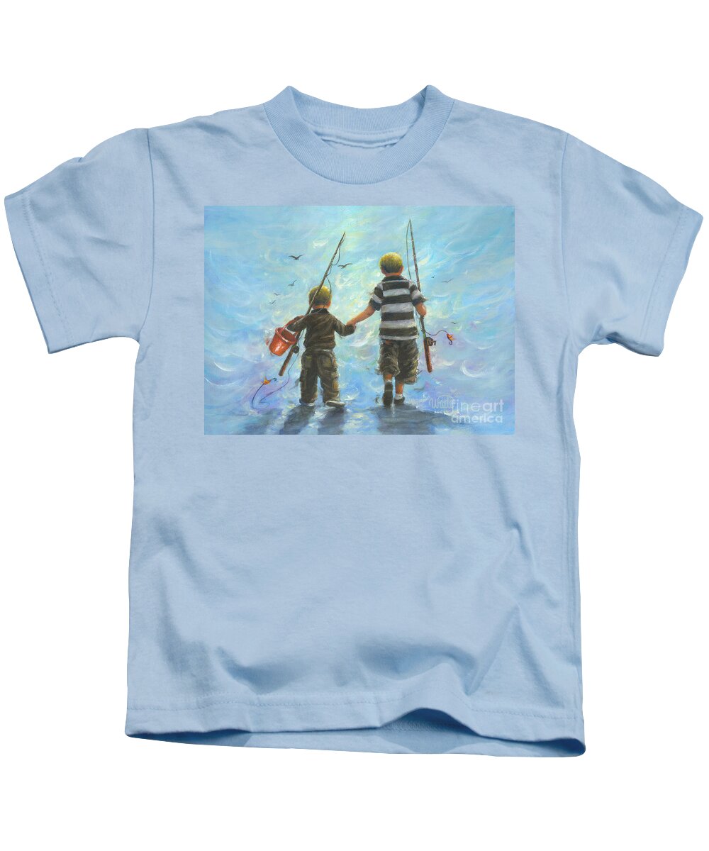 Two Little Boys Going Fishing Kids T-Shirt by Vickie Wade - Fine