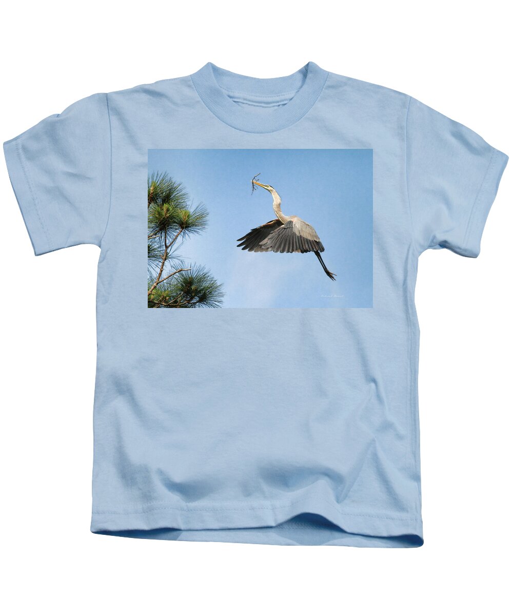 Blue Heron Kids T-Shirt featuring the photograph Up To The Nest by Deborah Benoit
