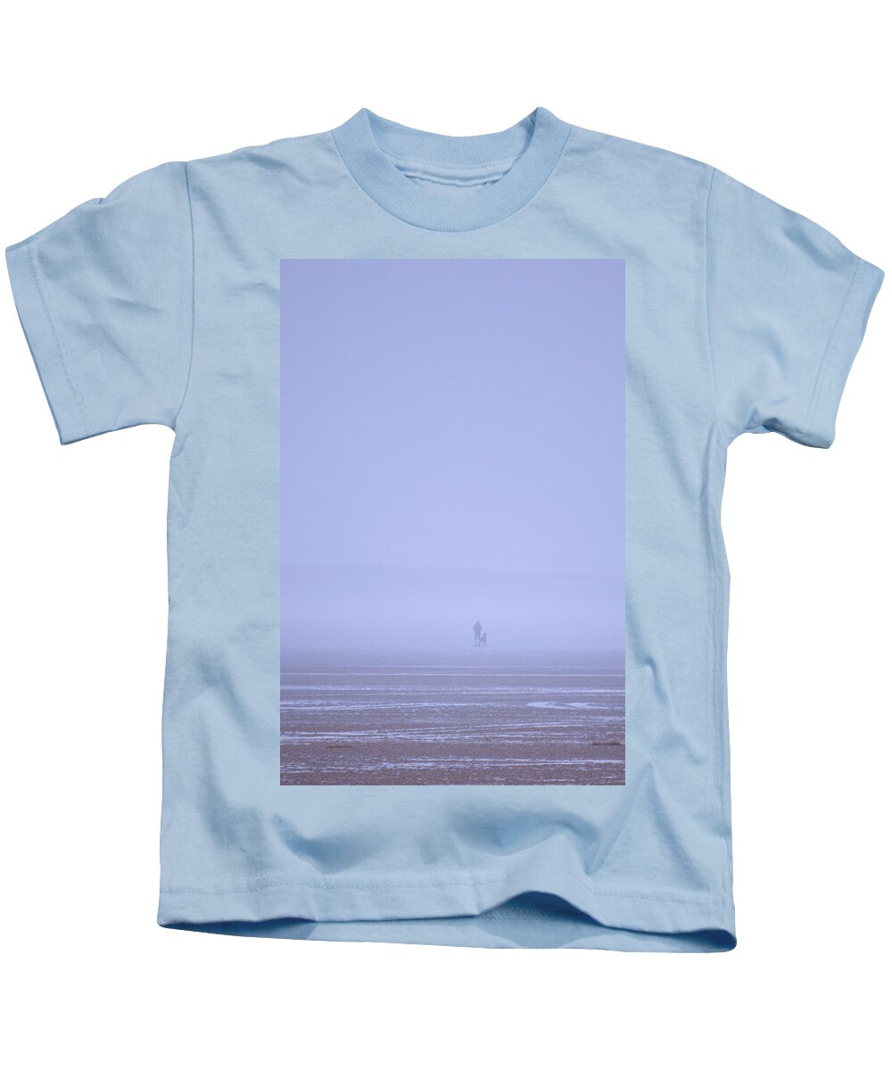 Walking Kids T-Shirt featuring the photograph Walking the dog in the mist by Spikey Mouse Photography