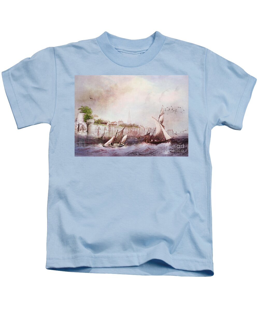 Seascapes Kids T-Shirt featuring the digital art Walls of Southampton by Lianne Schneider