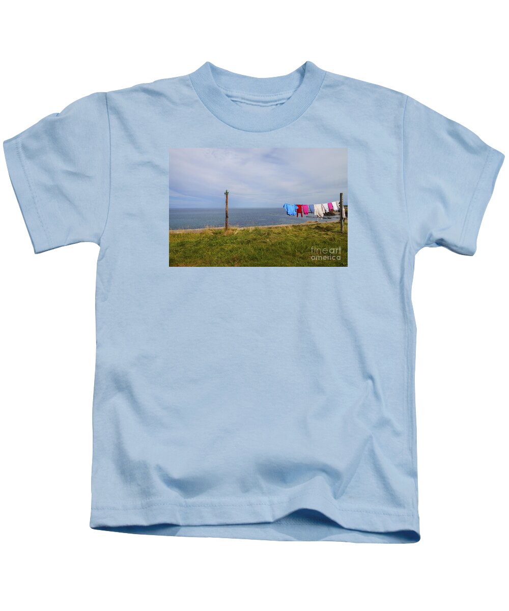 Washing Kids T-Shirt featuring the photograph Washing Day In Buckie by Diane Macdonald