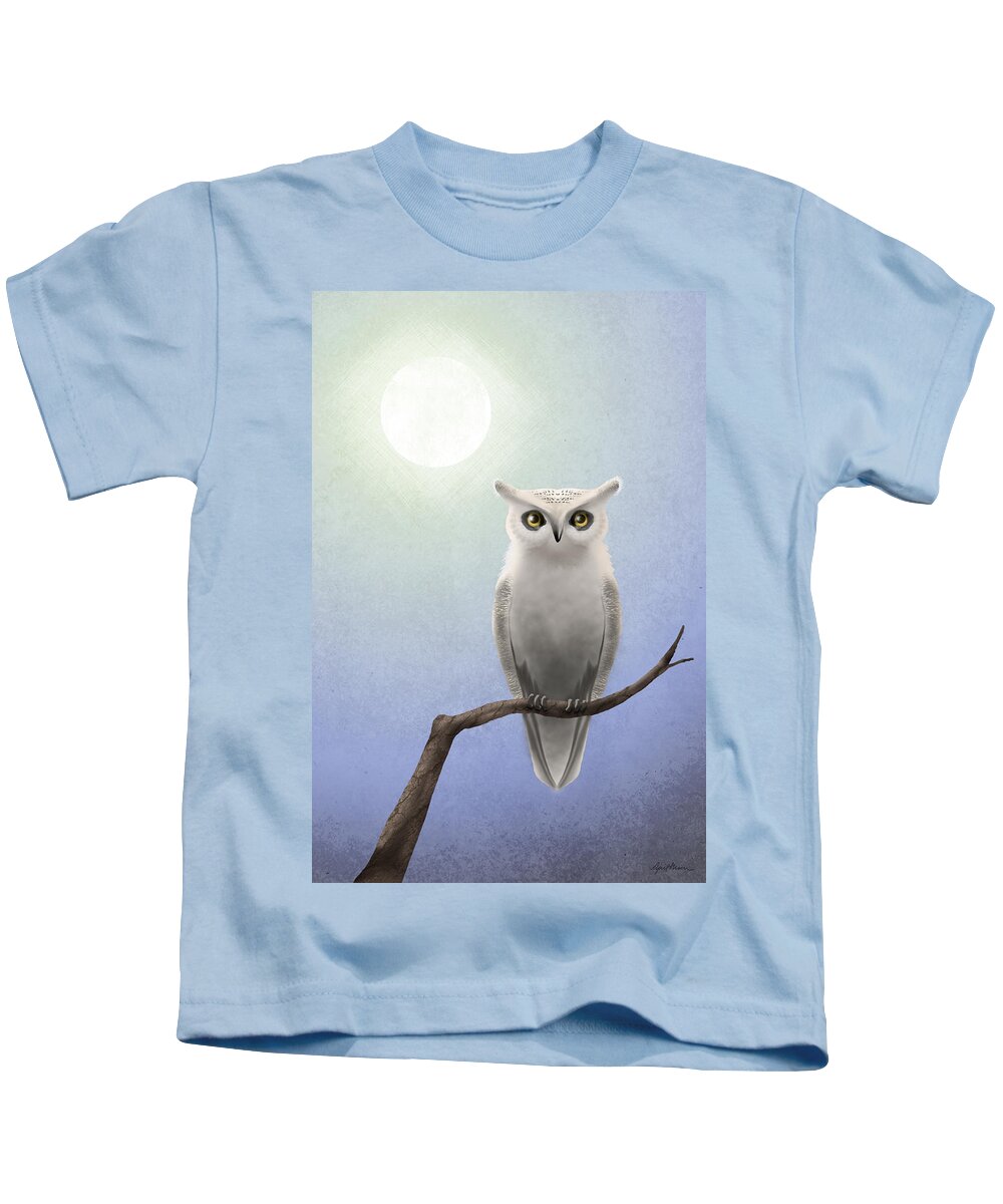 White Owl Kids T-Shirt featuring the digital art White Owl by April Moen