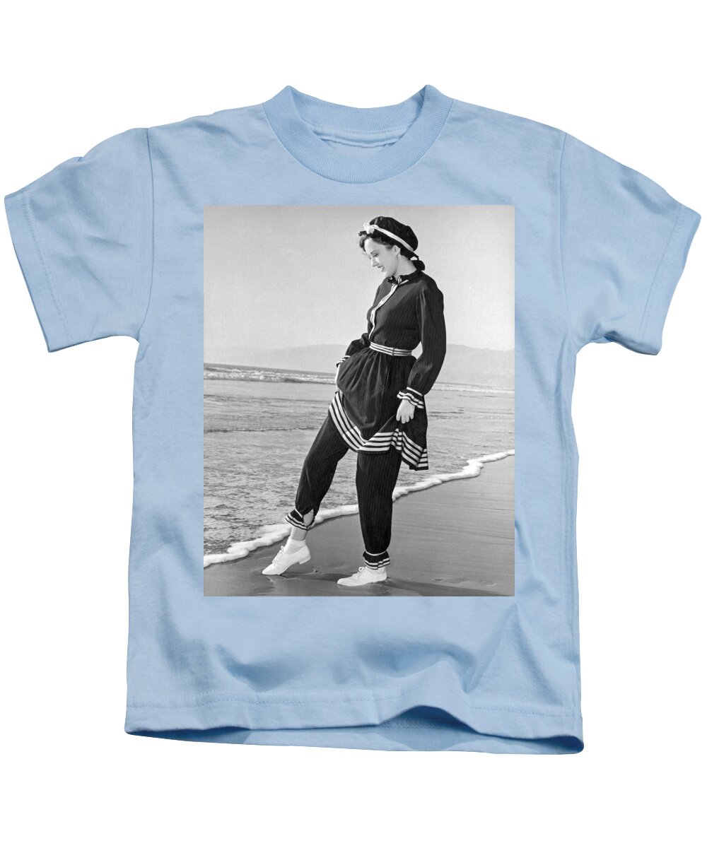 Woman In 1910 Bathing Suit Kids T-Shirt by Underwood Archives - Pixels