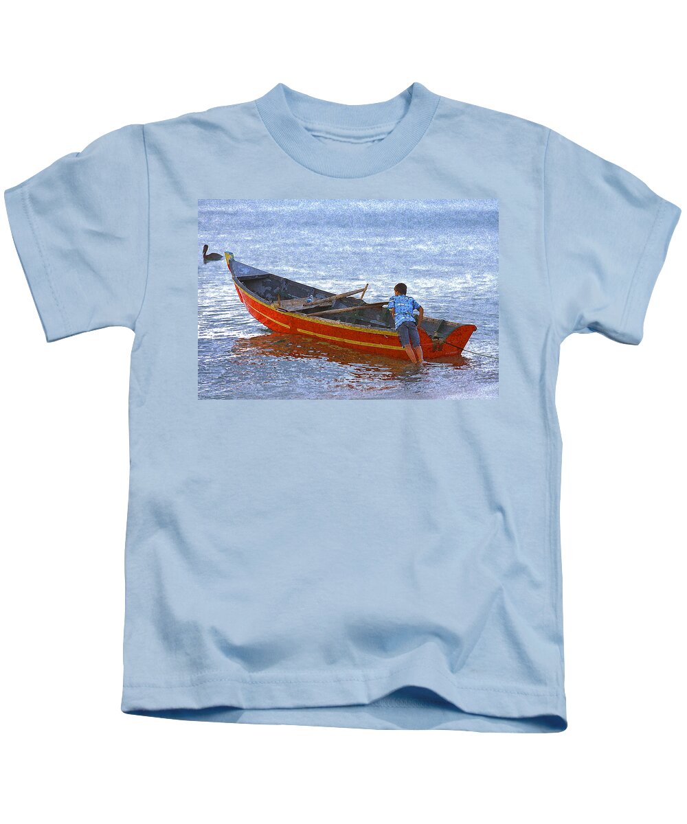 Young Boy Launching His Skiff Fishing Boat Kids T-Shirt by Ed Hoppe - Fine  Art America