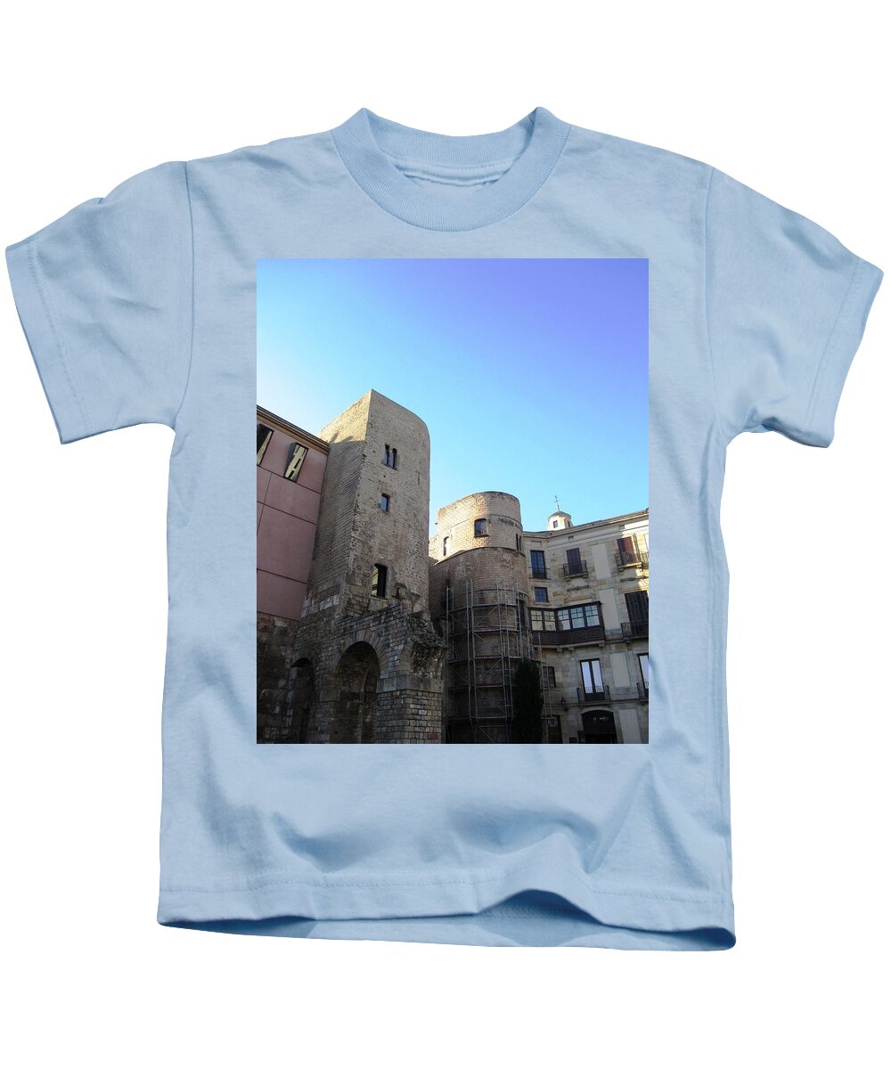 Barcelona Kids T-Shirt featuring the photograph Ancient Brick Building Architecture in Barcelona Spain by John Shiron