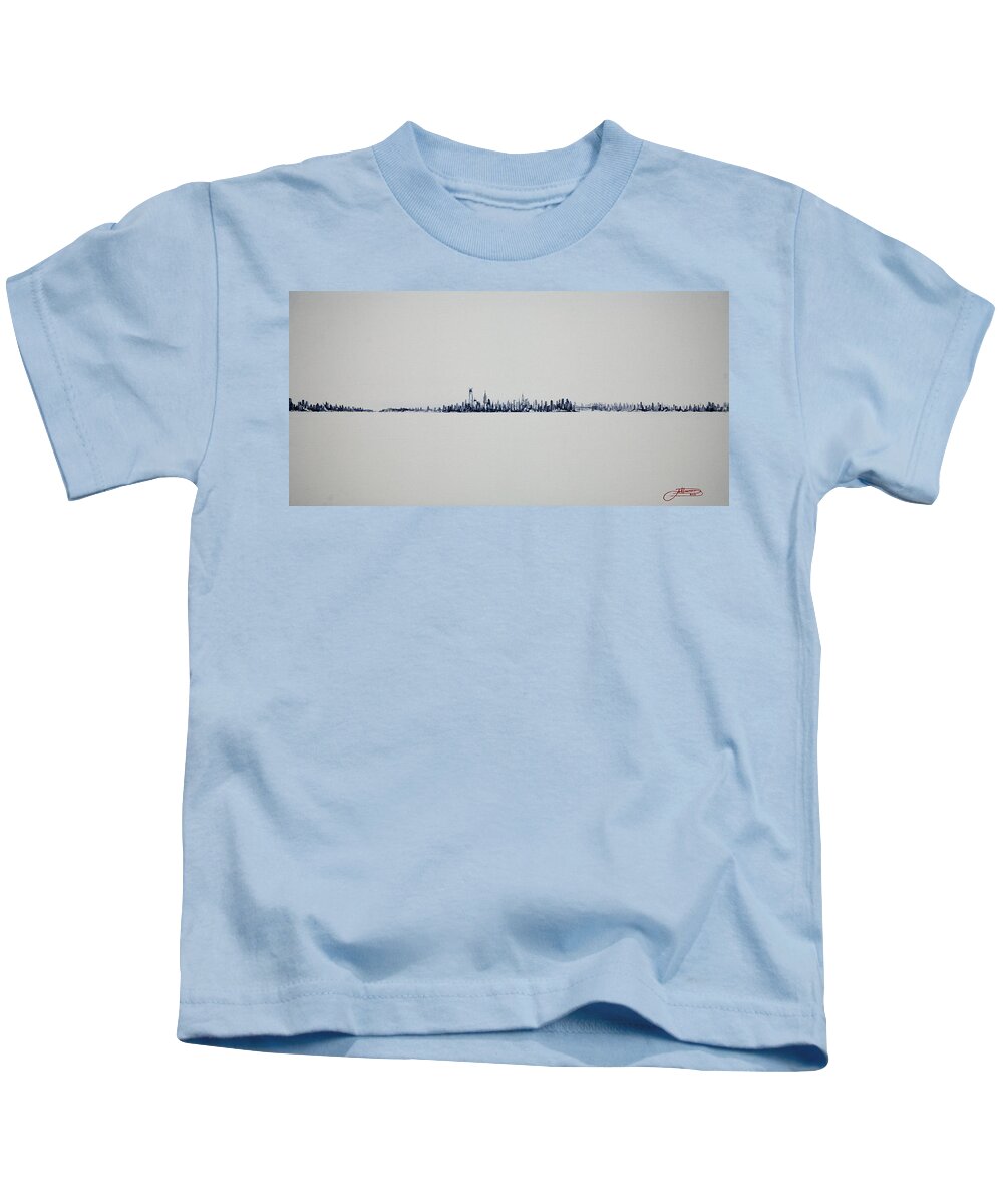 White Kids T-Shirt featuring the painting Autum Skyline by Jack Diamond