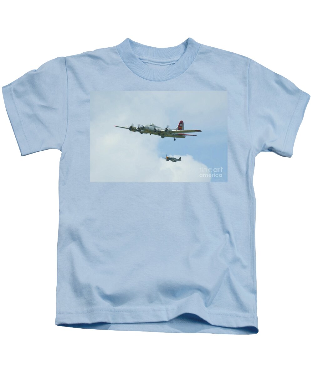 Boeing B-17 Kids T-Shirt featuring the digital art Big Friend - Little Friend by Tim Mulina