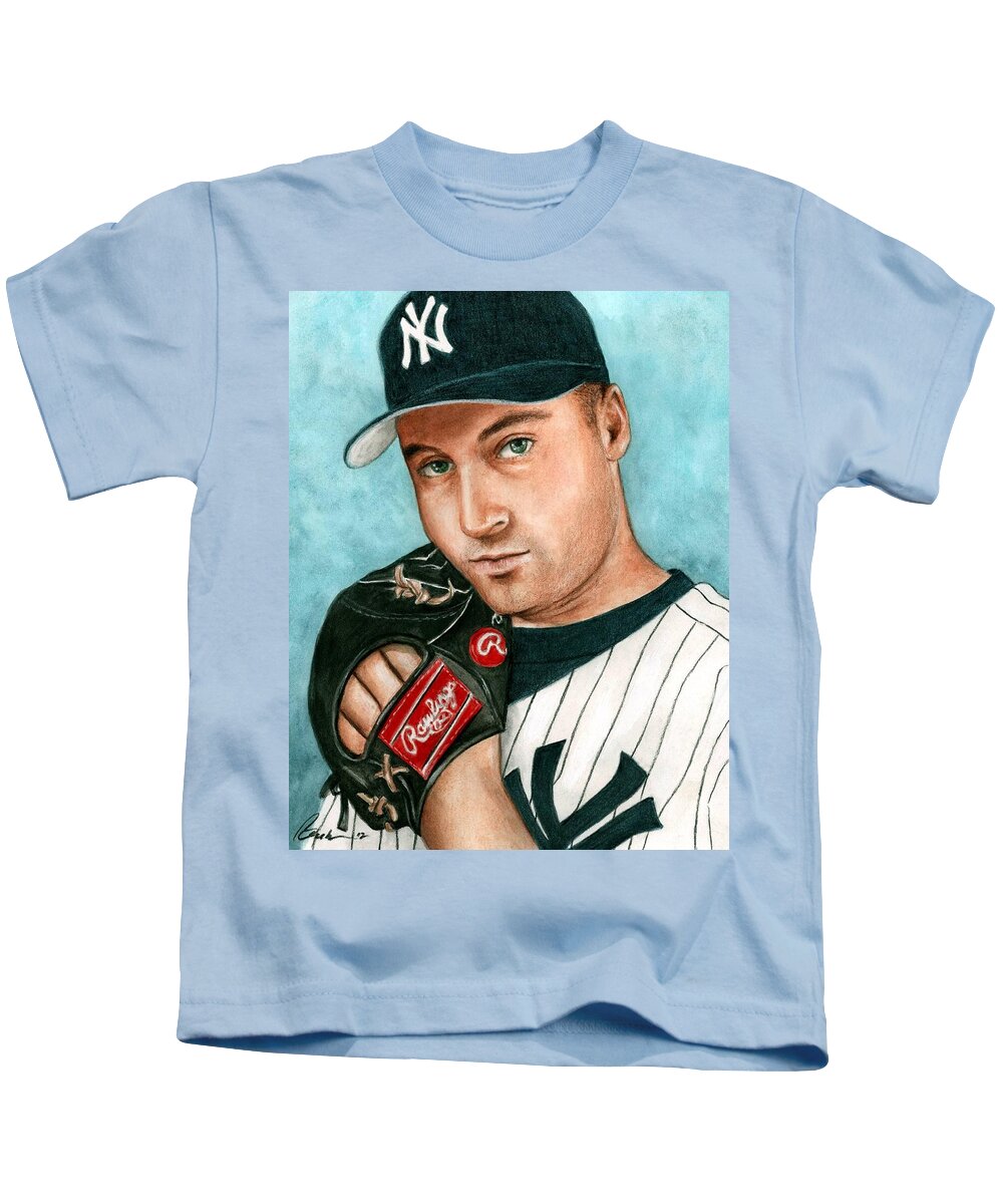 Baseball Yankees Derek Jeter Bruce Lennon Portrait Kids T-Shirt featuring the painting Derek Jeter by Bruce Lennon