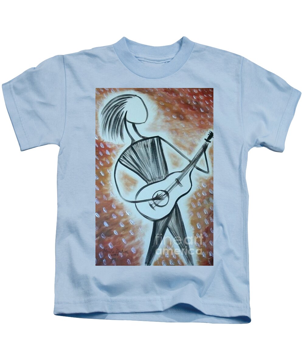 Guitar Kids T-Shirt featuring the painting Guitar Man by Monika Shepherdson