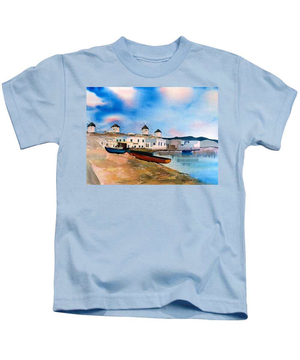 Mykonos Kids T-Shirt featuring the painting Quiet Days by Frank SantAgata