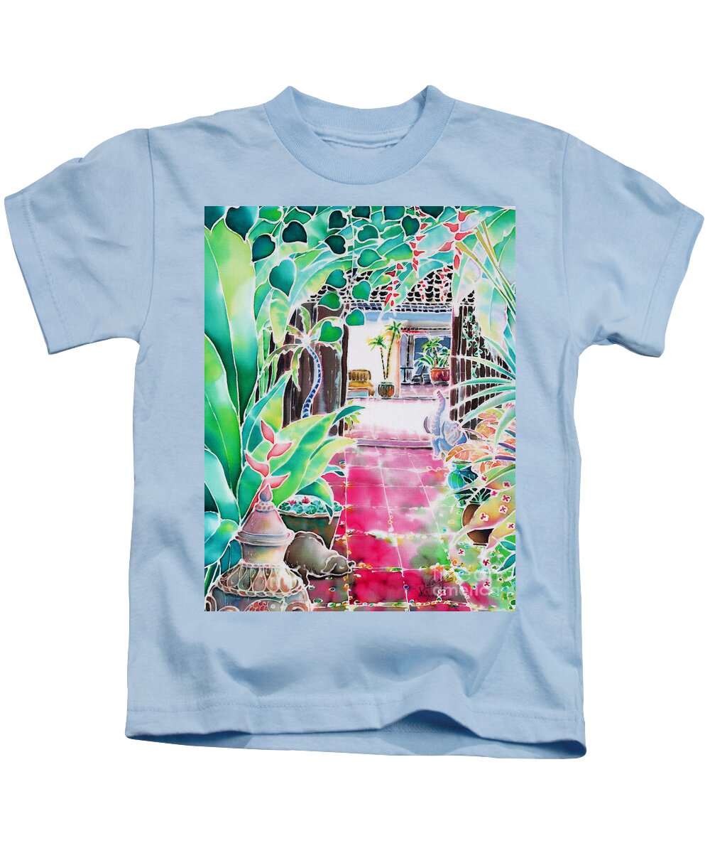 Silk Kids T-Shirt featuring the painting Shade in the patio by Hisayo OHTA