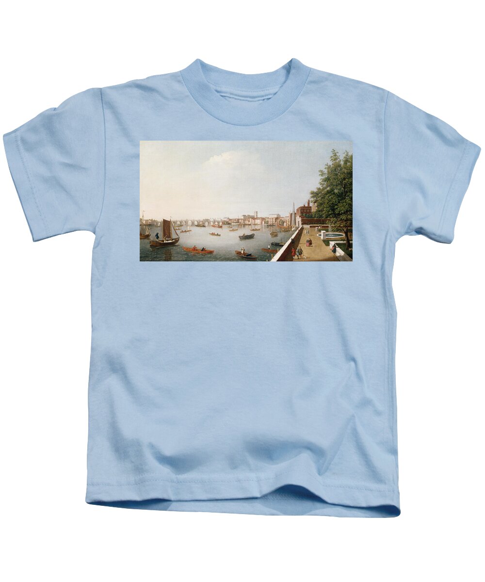 View Kids T-Shirt featuring the painting View of the River Thames from the Adelphi Terrace by William James