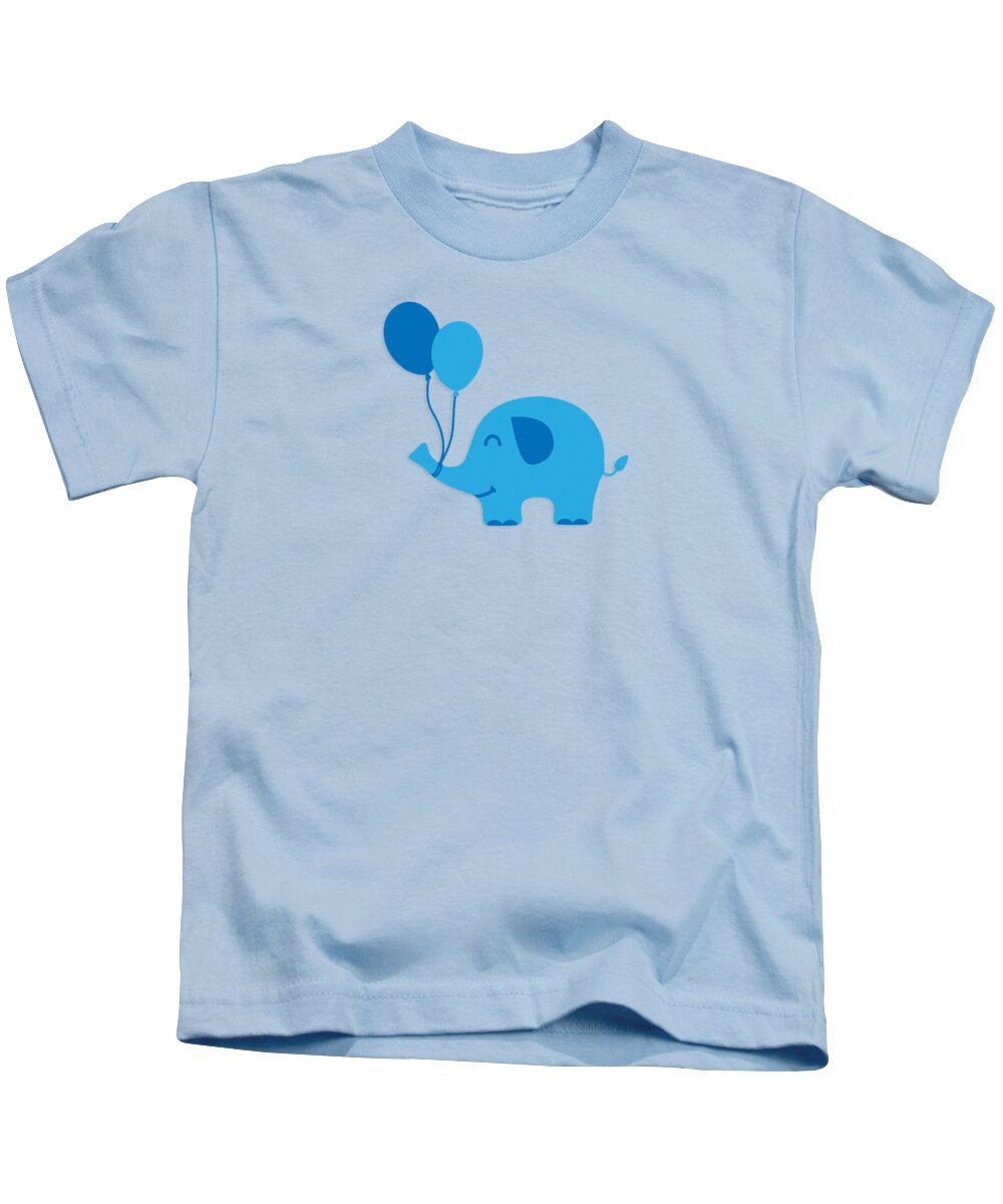Baby Kids T-Shirt featuring the digital art Sweet Funny Baby Elephant with Balloons by Philipp Rietz