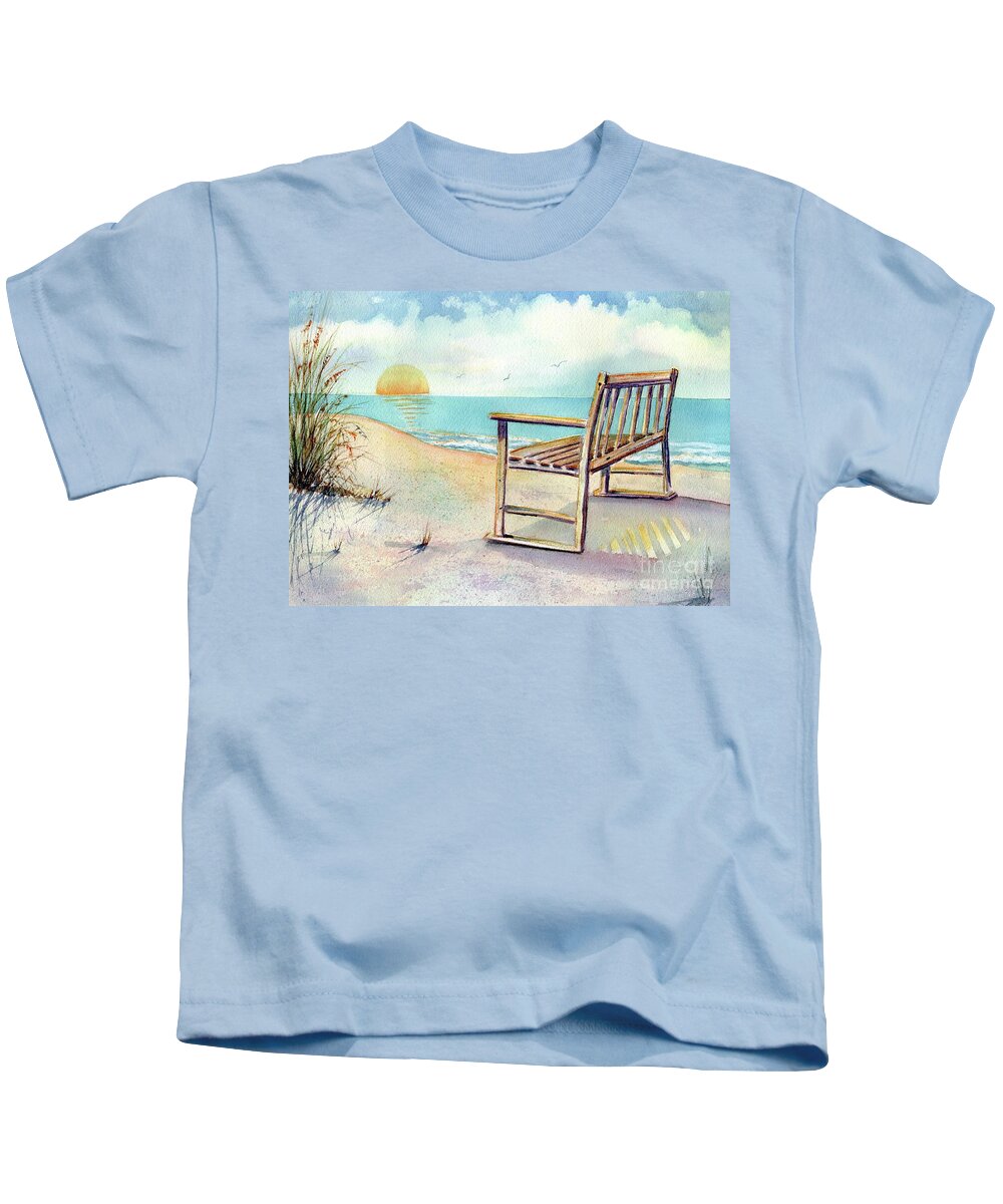Beach Kids T-Shirt featuring the painting Beach Bench by Midge Pippel