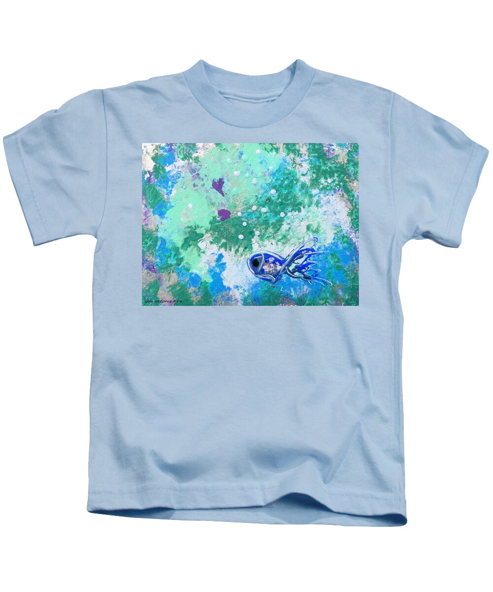 Fish Kids T-Shirt featuring the painting 1 Blue Fish by Gina De Gorna