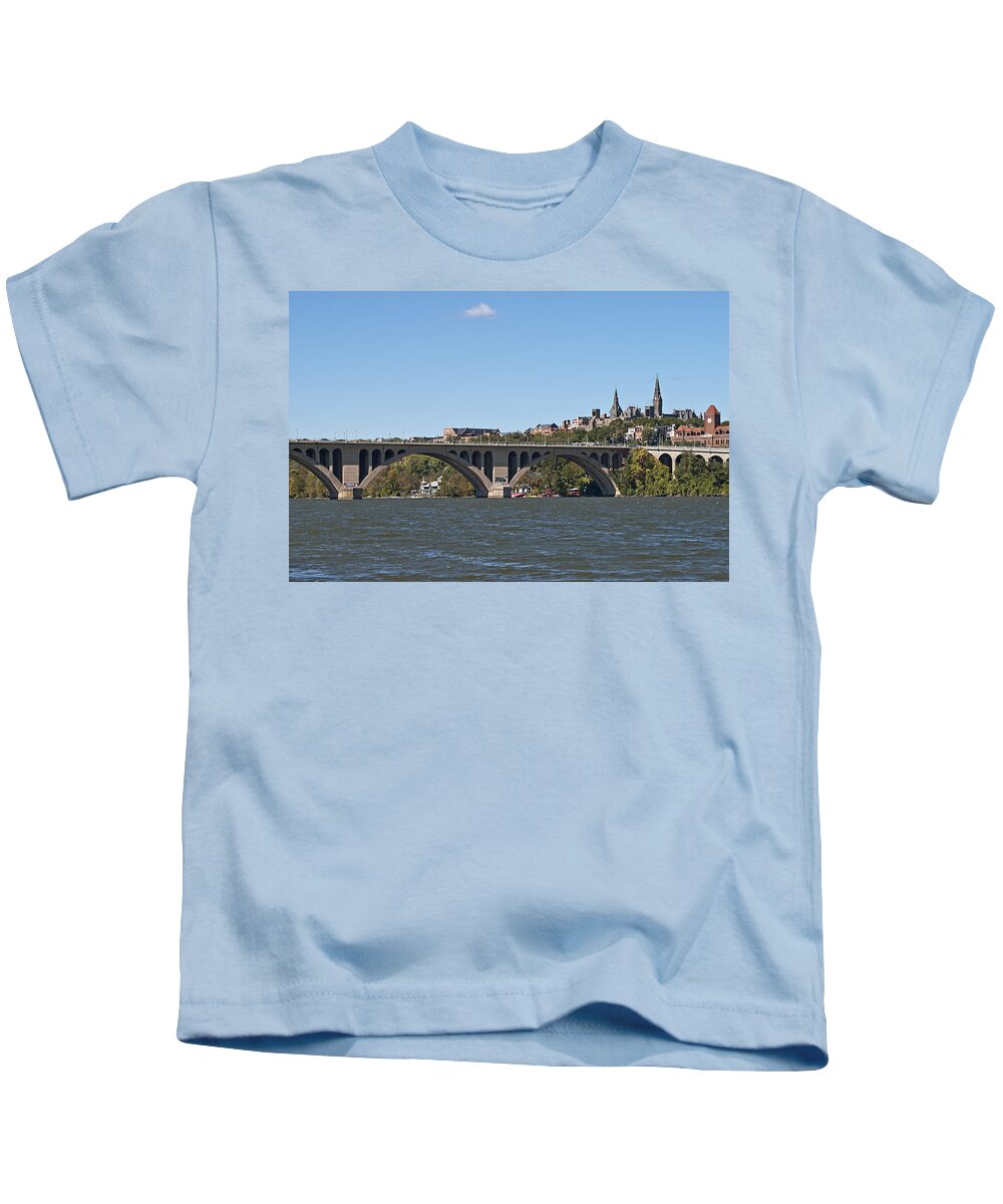 Key Kids T-Shirt featuring the photograph Key Bridge over the Potomac River #1 by Brendan Reals