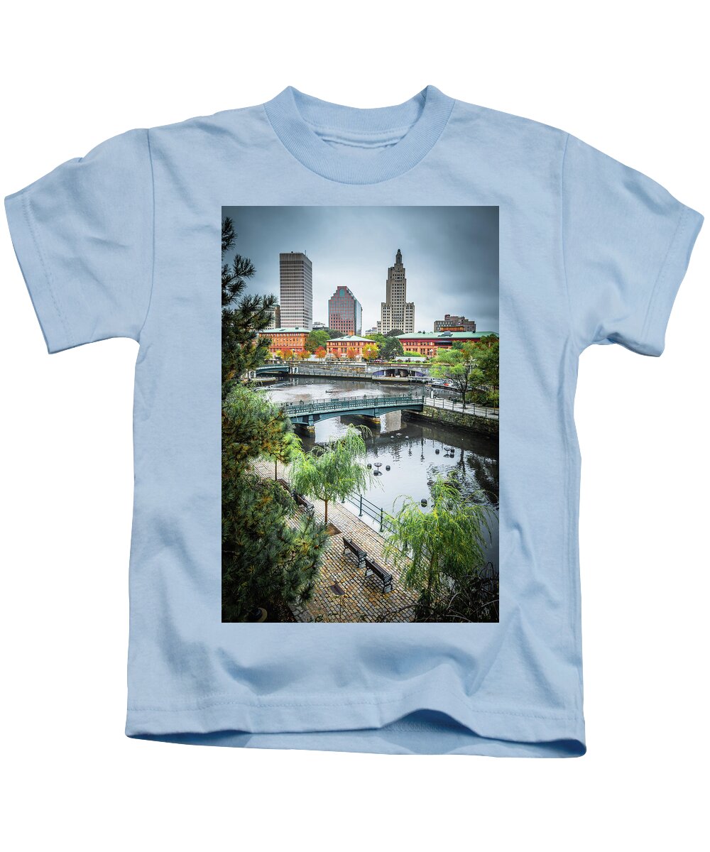 Skyline Kids T-Shirt featuring the photograph Providence Ri City Skyline Autumn Season #1 by Alex Grichenko