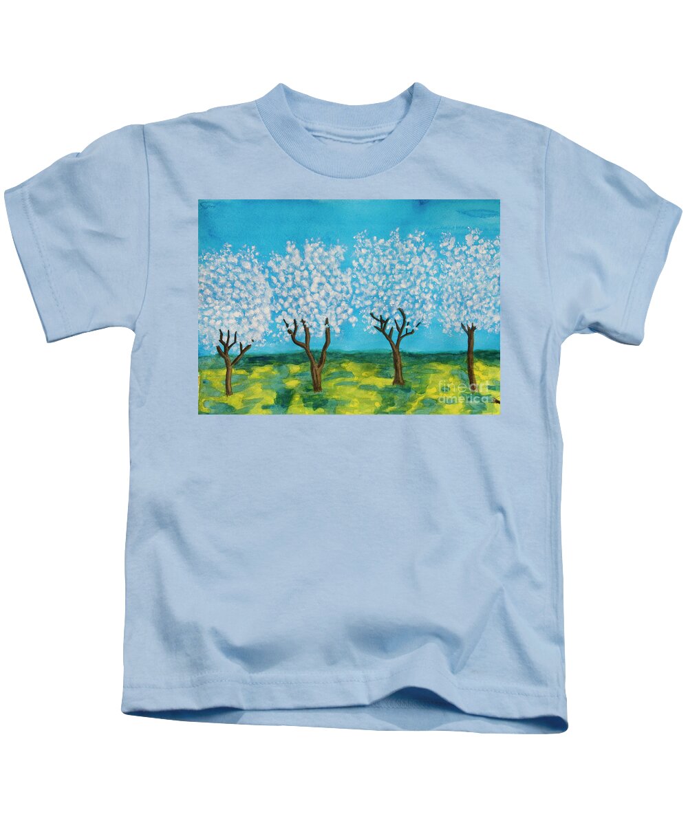 Art Kids T-Shirt featuring the painting Spring garden, painting #1 by Irina Afonskaya