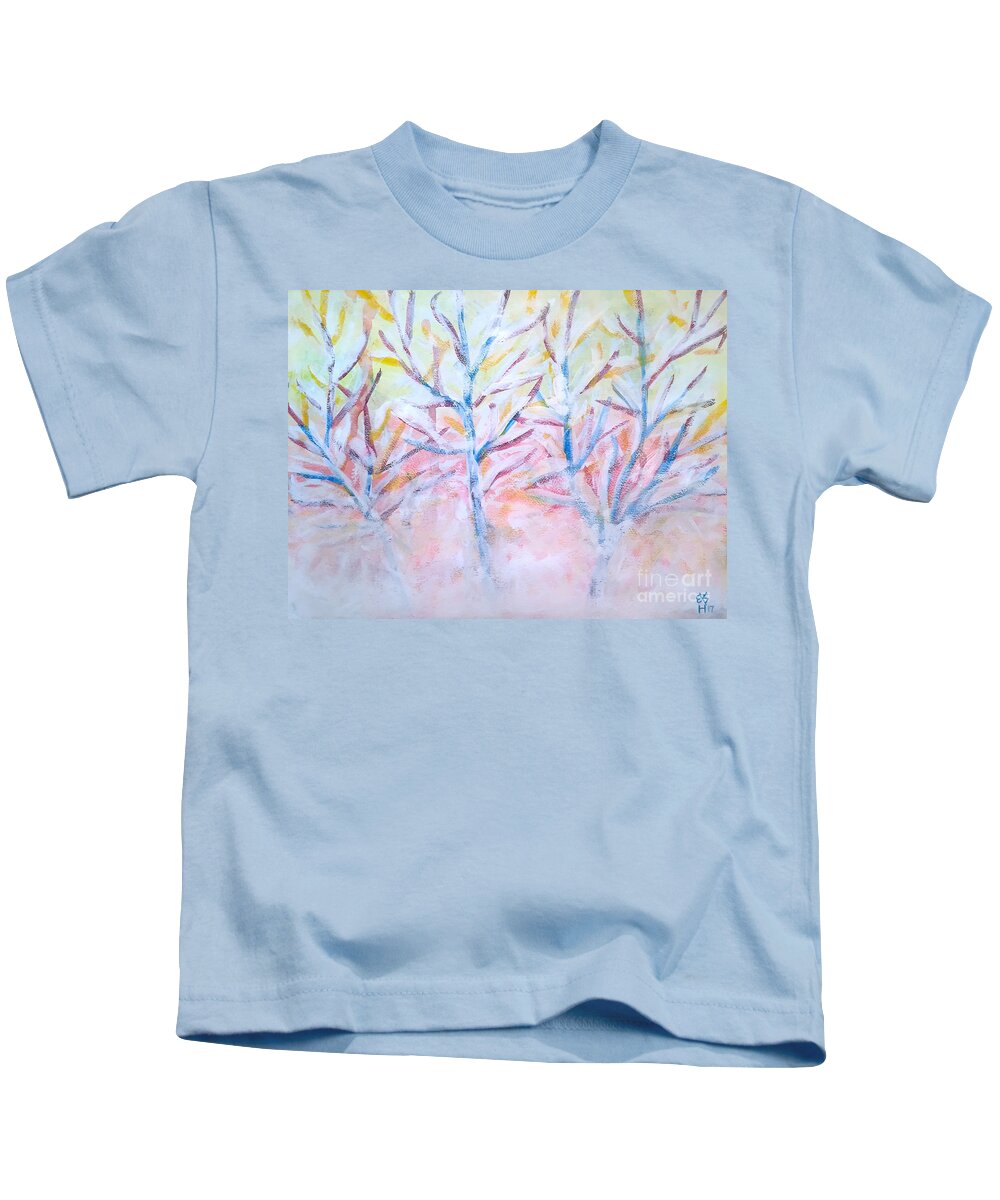 Nature Kids T-Shirt featuring the painting Winter trees by Wonju Hulse