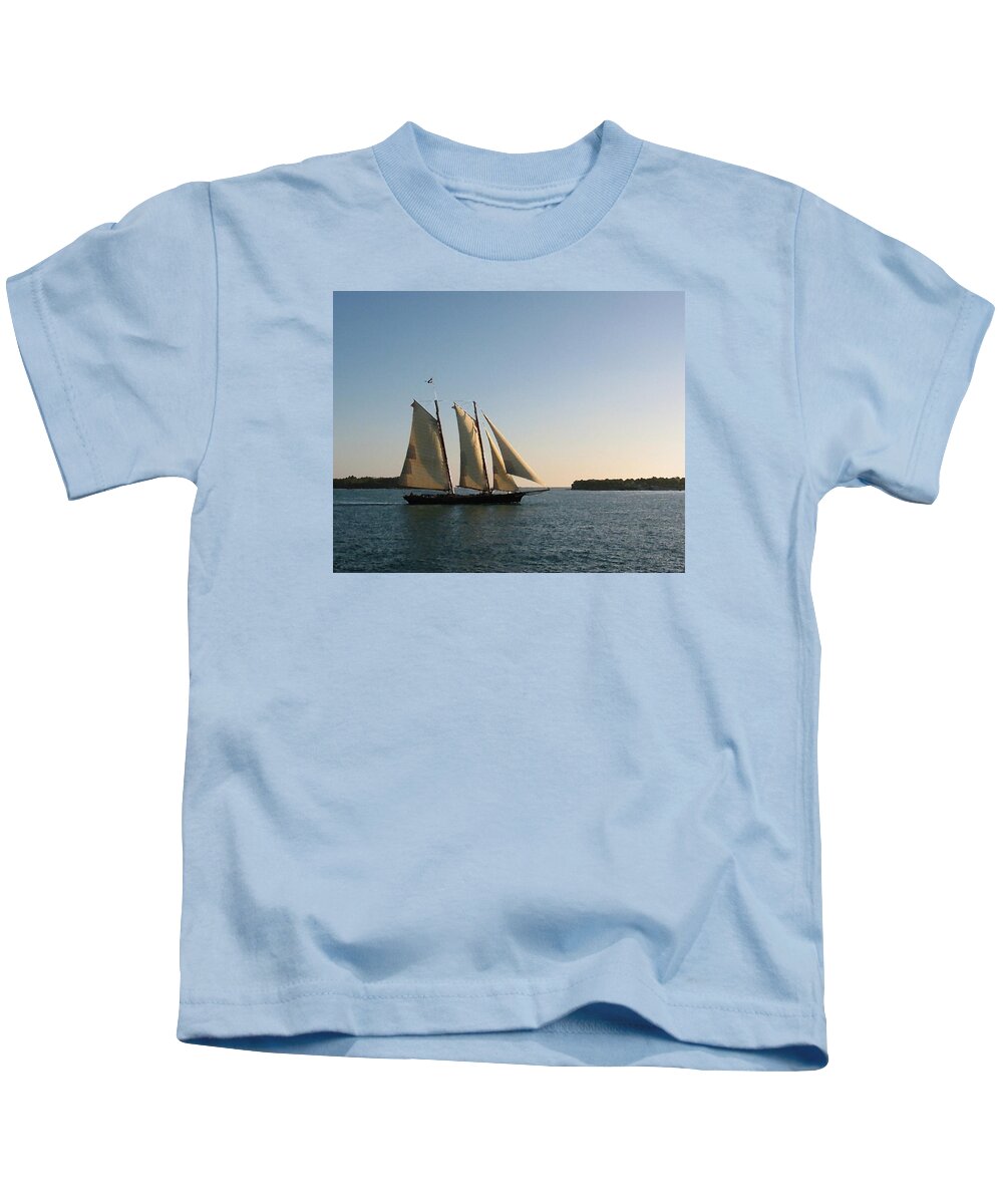 Schooner Kids T-Shirt featuring the digital art Abeam of Kingfish Shoals by Lin Grosvenor