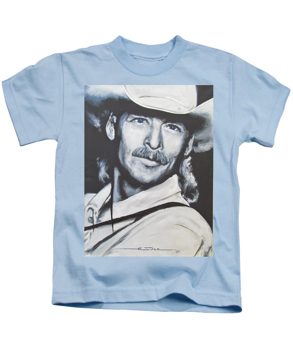 Alan Jackson Kids T-Shirt featuring the painting Alan Jackson - In the Real World by Eric Dee