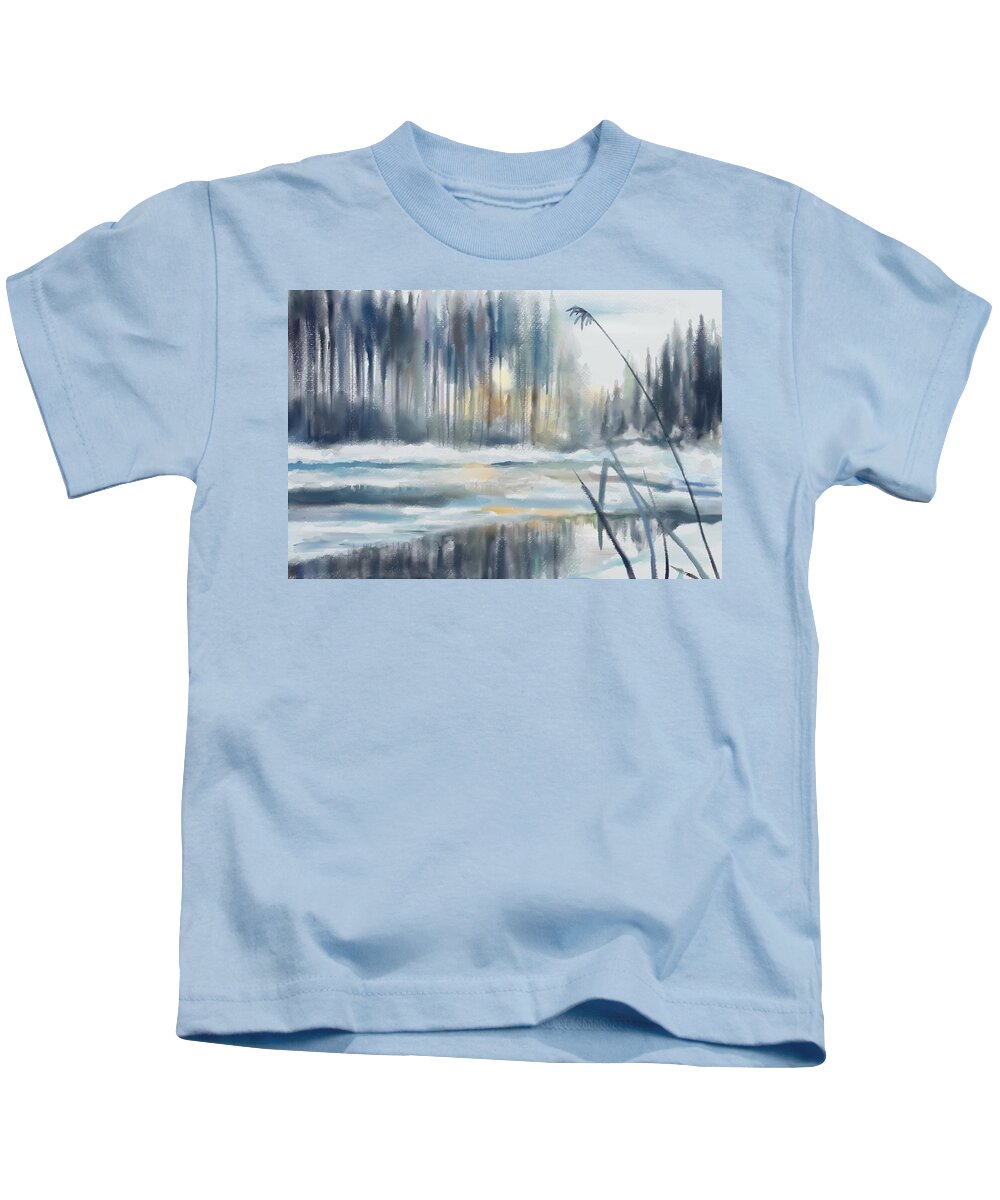Painting Kids T-Shirt featuring the digital art Snow from yesterday by Ivana Westin