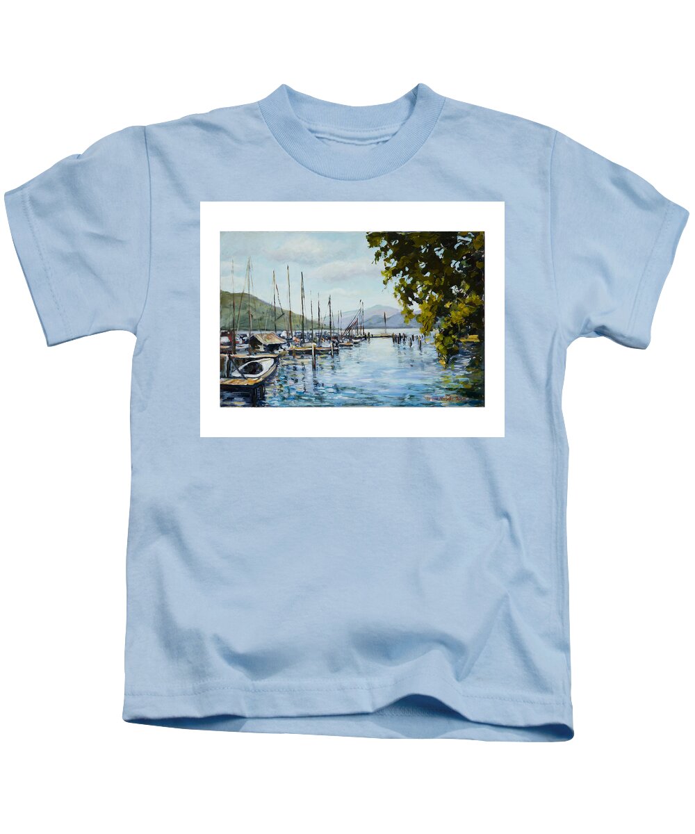 Ingrid Dohm Kids T-Shirt featuring the painting Attersee Austria by Ingrid Dohm