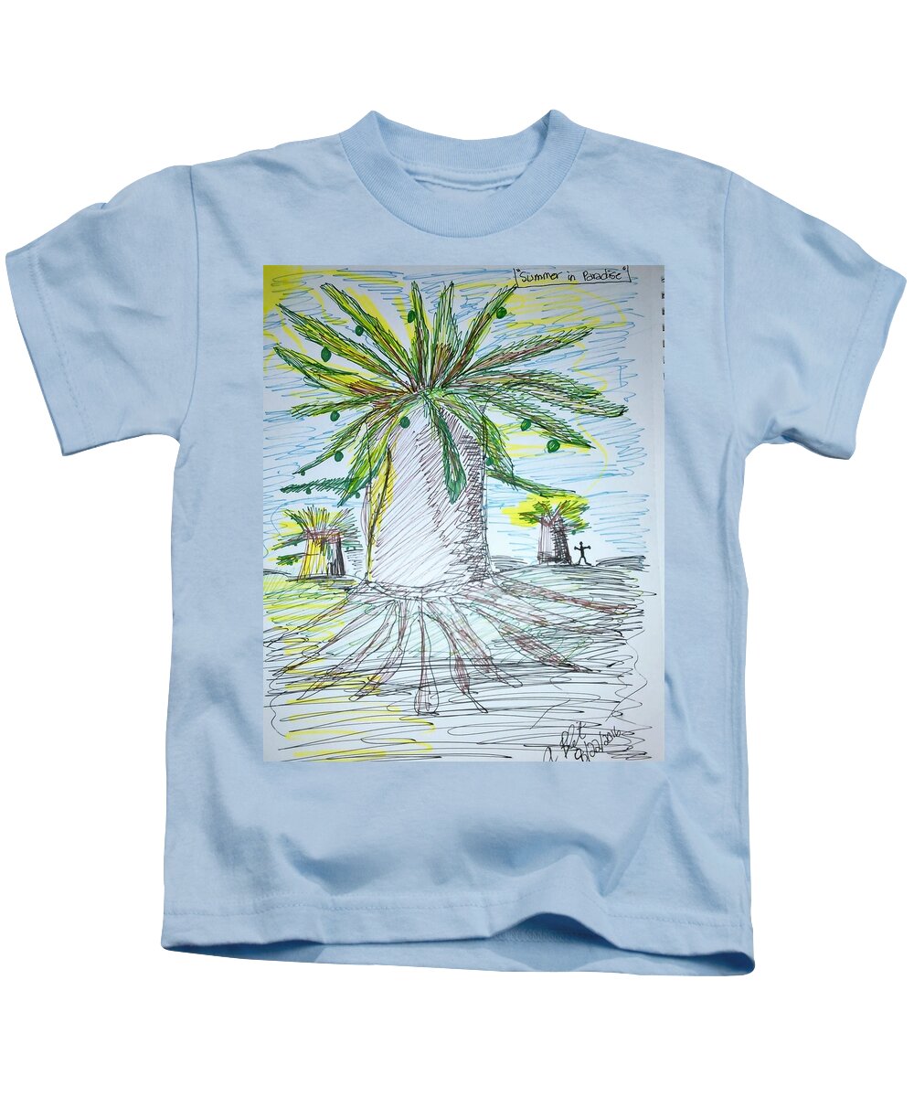 Baobab Trees Kids T-Shirt featuring the drawing Baobab Grove by Andrew Blitman
