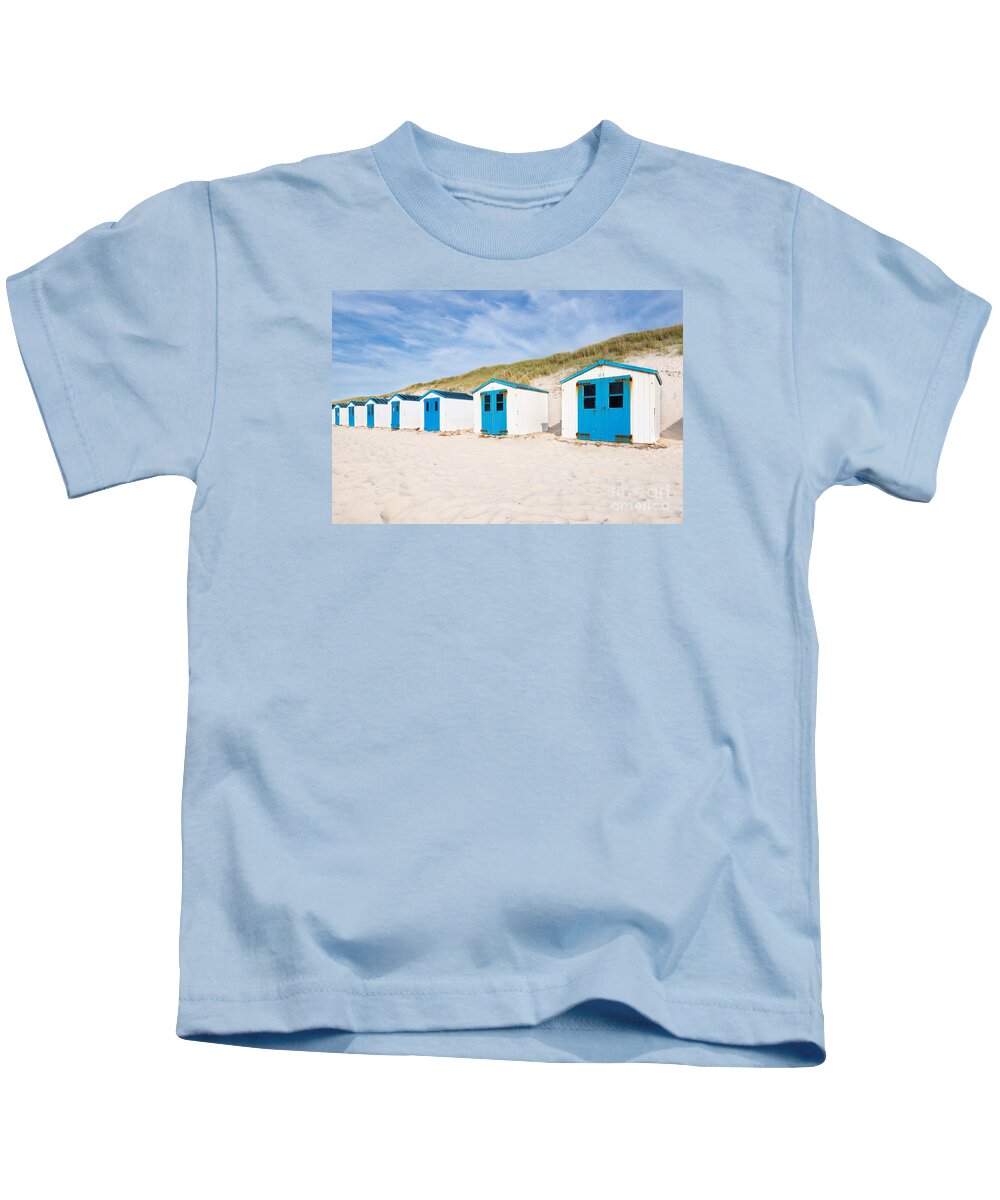 De Koog Kids T-Shirt featuring the photograph Beach Cabin 61,62,63,... by Hannes Cmarits