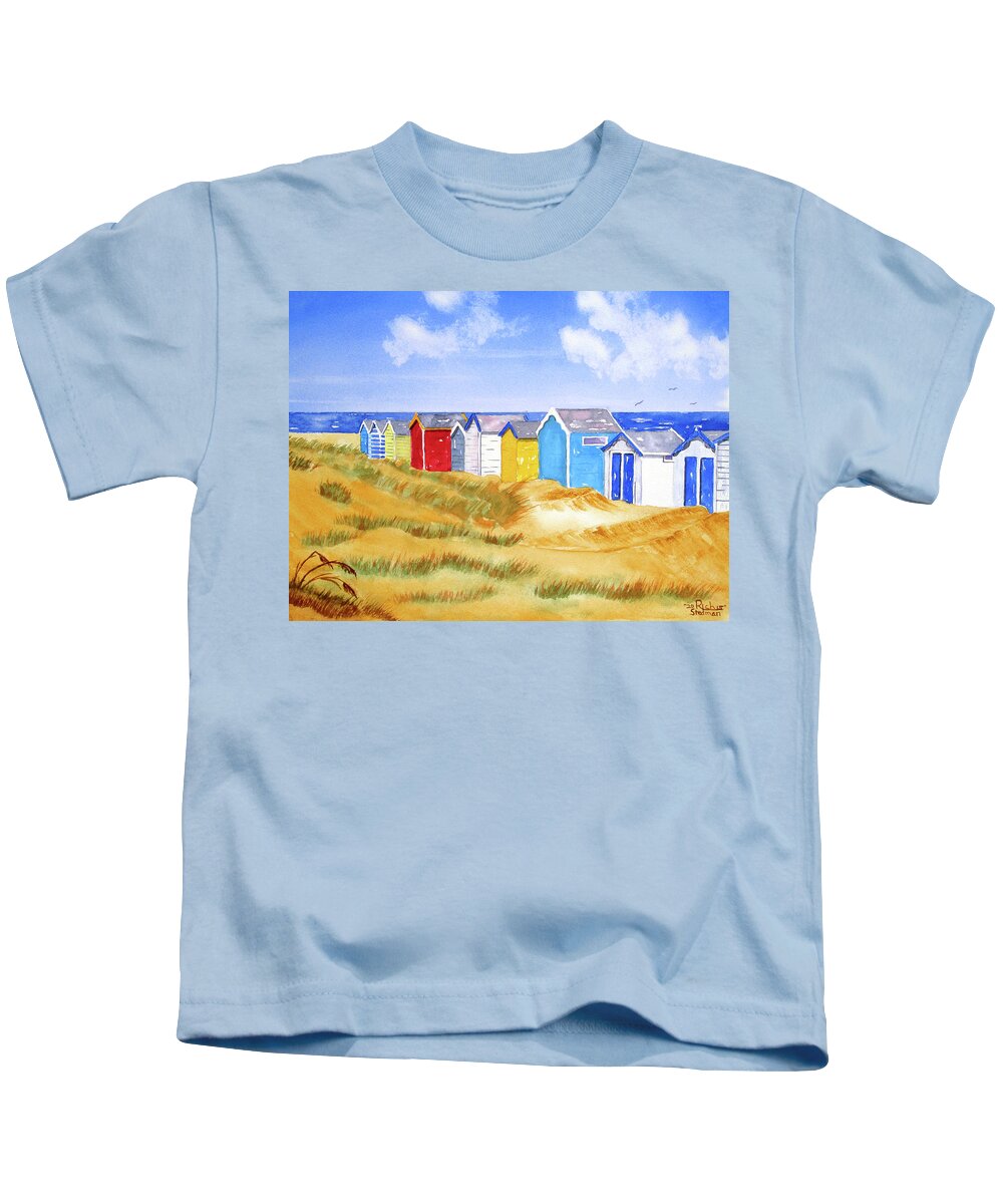 Beach Kids T-Shirt featuring the painting Beach Huts by Richard Stedman