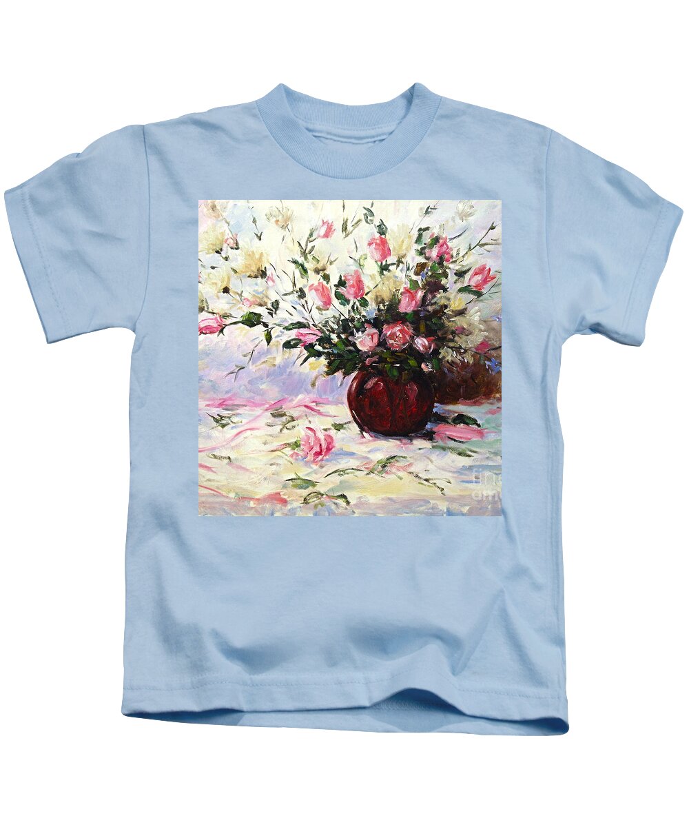  Floral Kids T-Shirt featuring the painting Beautiful Bouquet of roses by Richard T Pranke